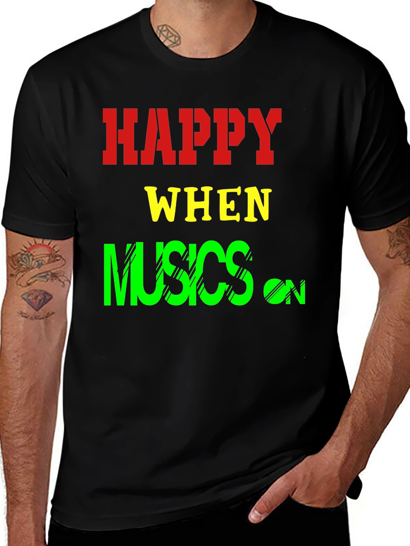 Black Happy When Musics On T-Shirt main image