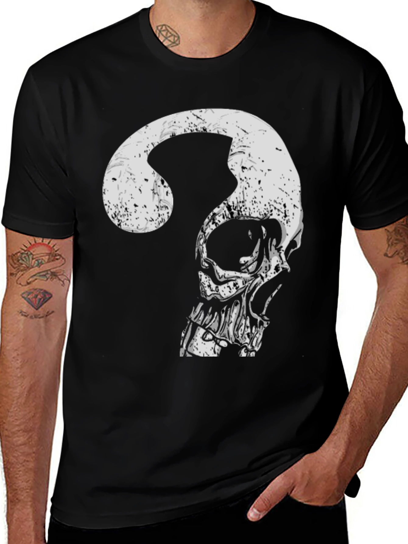 Variant 3 of Skull Question Mark Graphic Tee - Men's Black T-Shirt