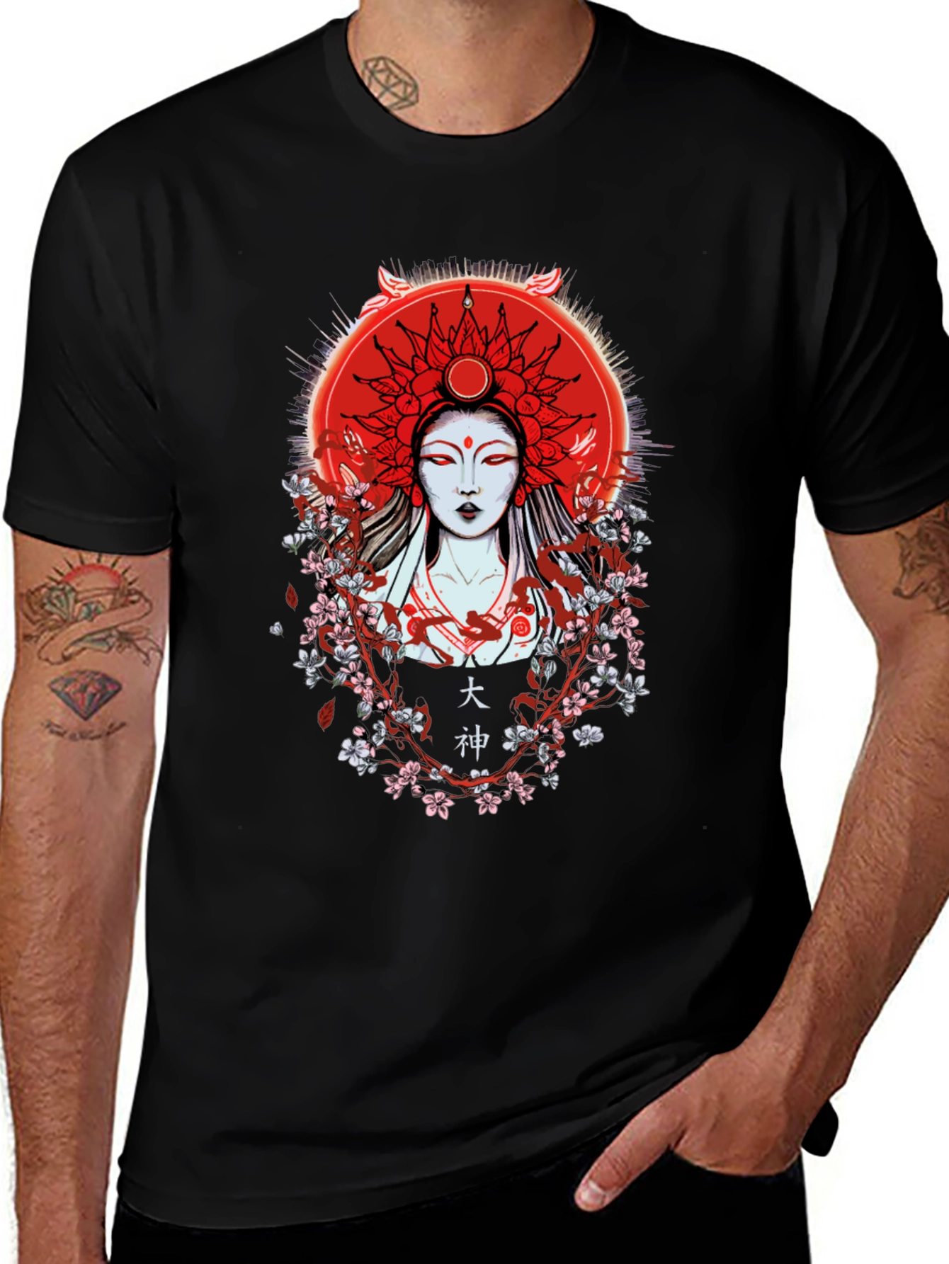 Variant 7 of Japanese Goddess Graphic Tee - Red Sun