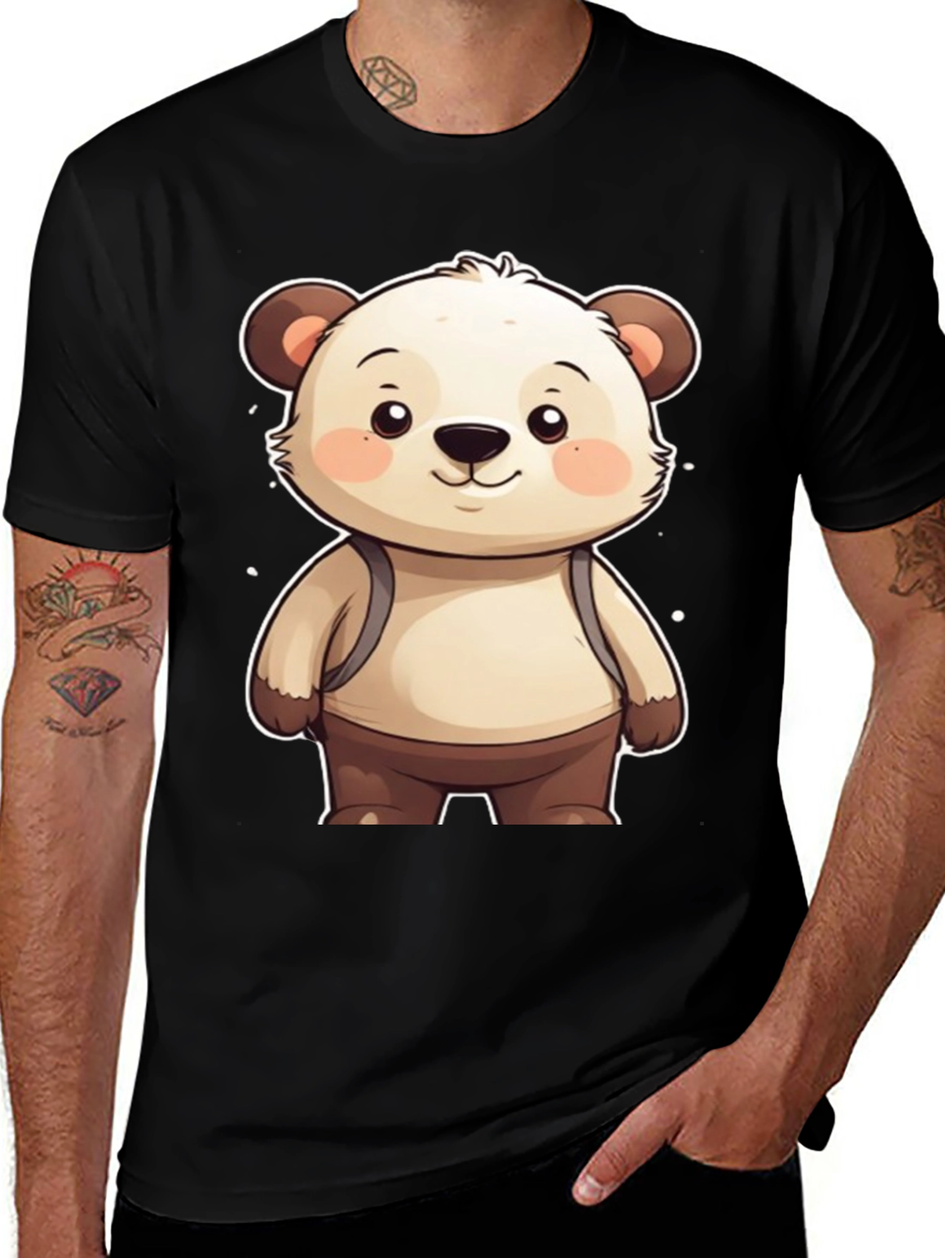 Variant 14 of Cute Bear Cartoon Graphic Black T-Shirt
