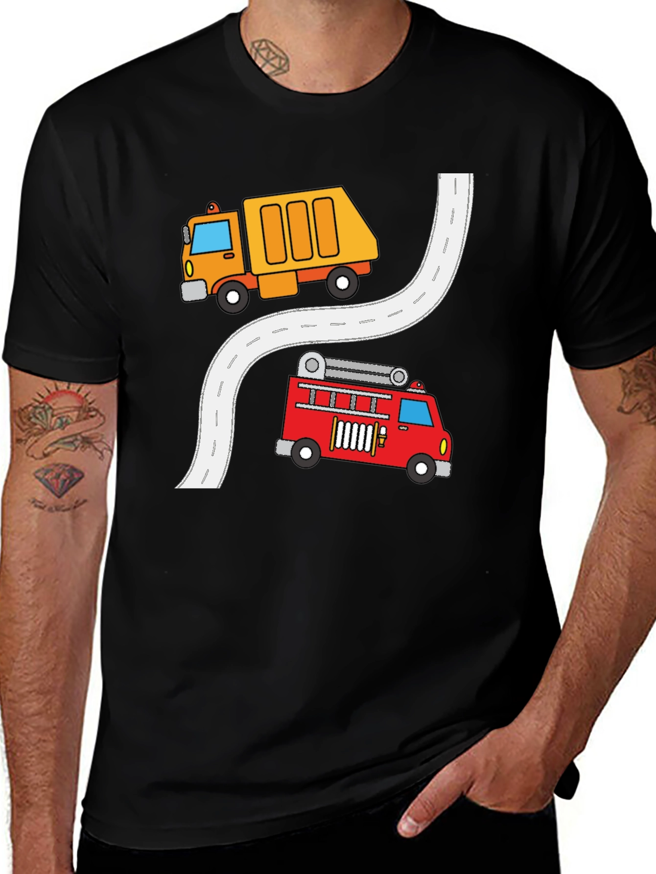 Variant 8 of Road Trip Ready Tee: Garbage Truck & Fire Engine