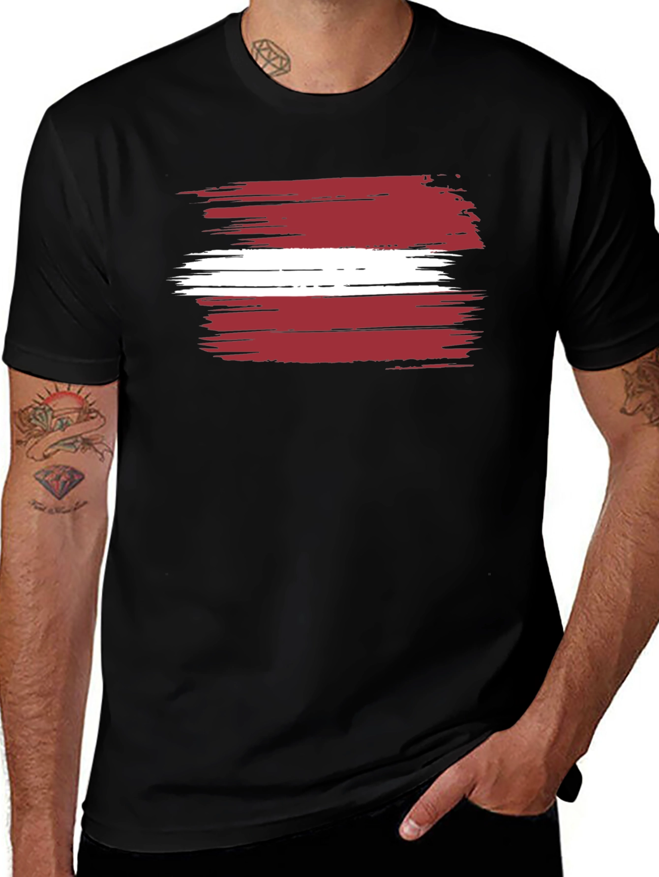 Variant 26 of Latvia Flag Brushstroke T-Shirt - Black Tee