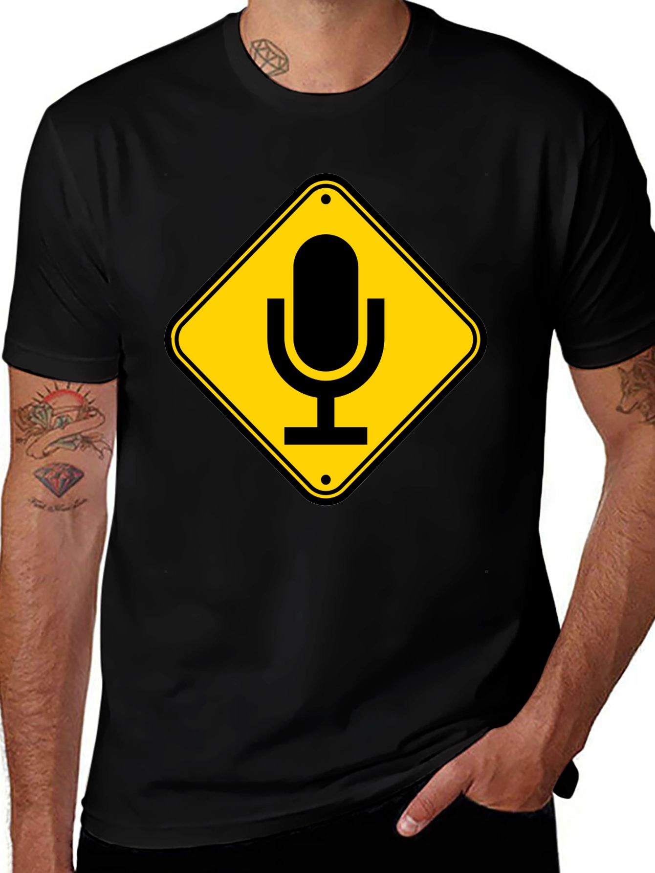 Variant 16 of Mic Crossing Sign Black Graphic T-Shirt
