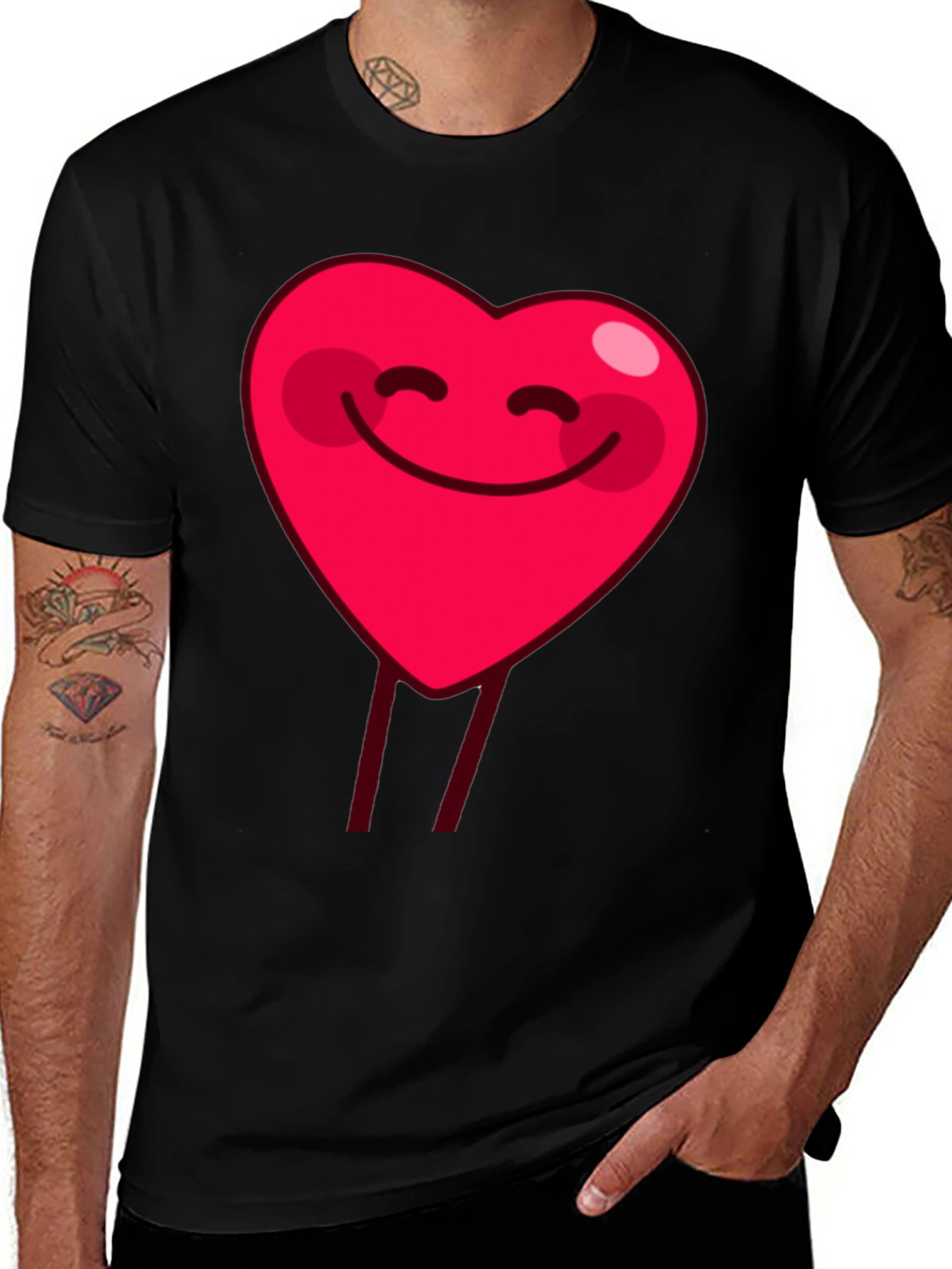 Variant 9 of Smiling Heart Graphic Tee - Black Cotton Casual Shirt