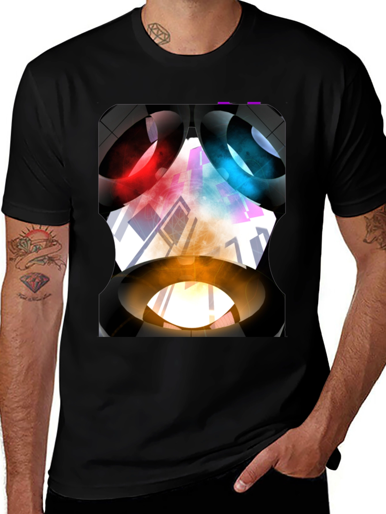 Variant 12 of Abstract Rings Graphic Print Black T-Shirt