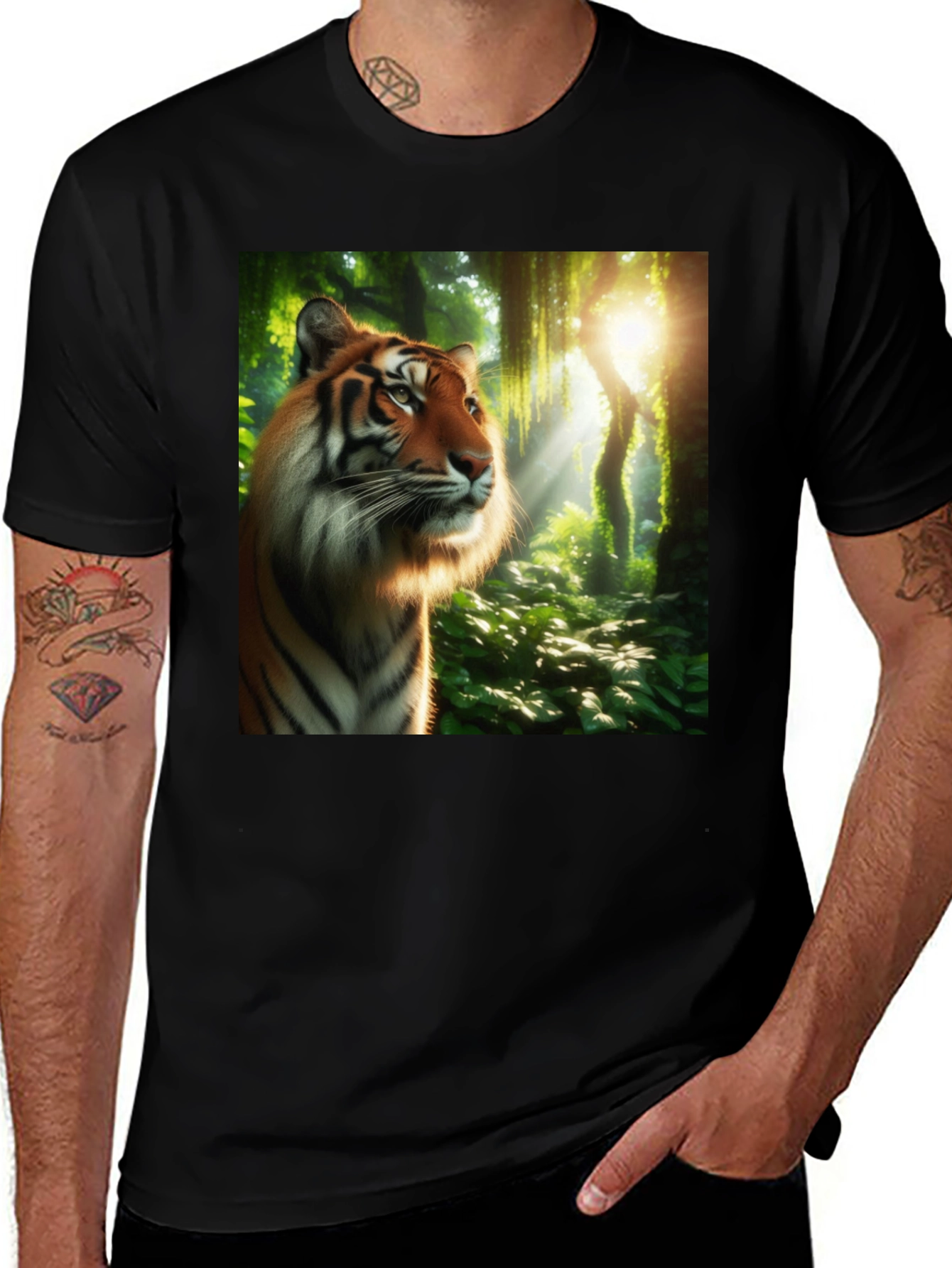Variant 19 of Tiger in Jungle Black T-Shirt