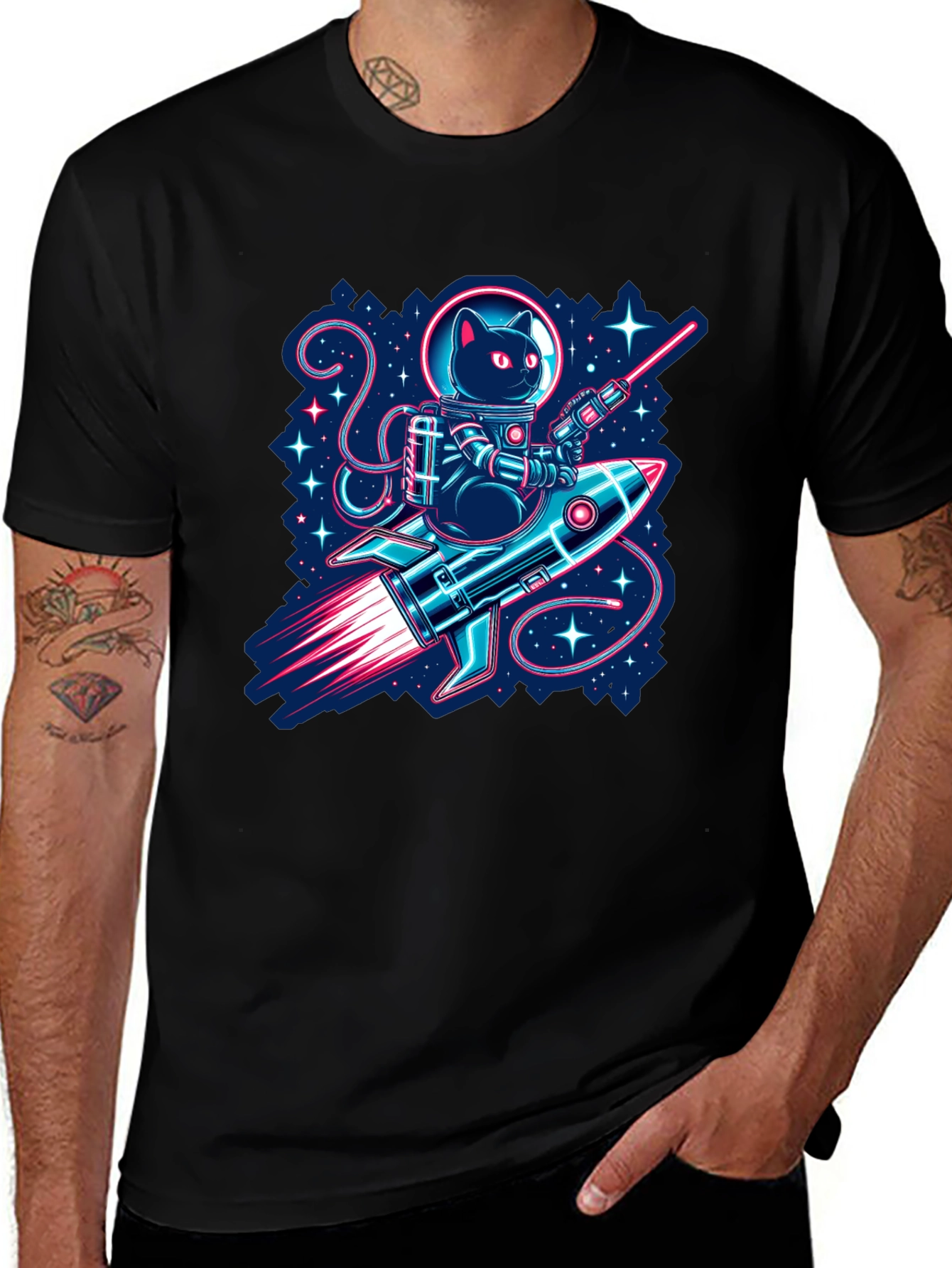Variant 4 of Astronaut Cat Riding Rocket T-Shirt