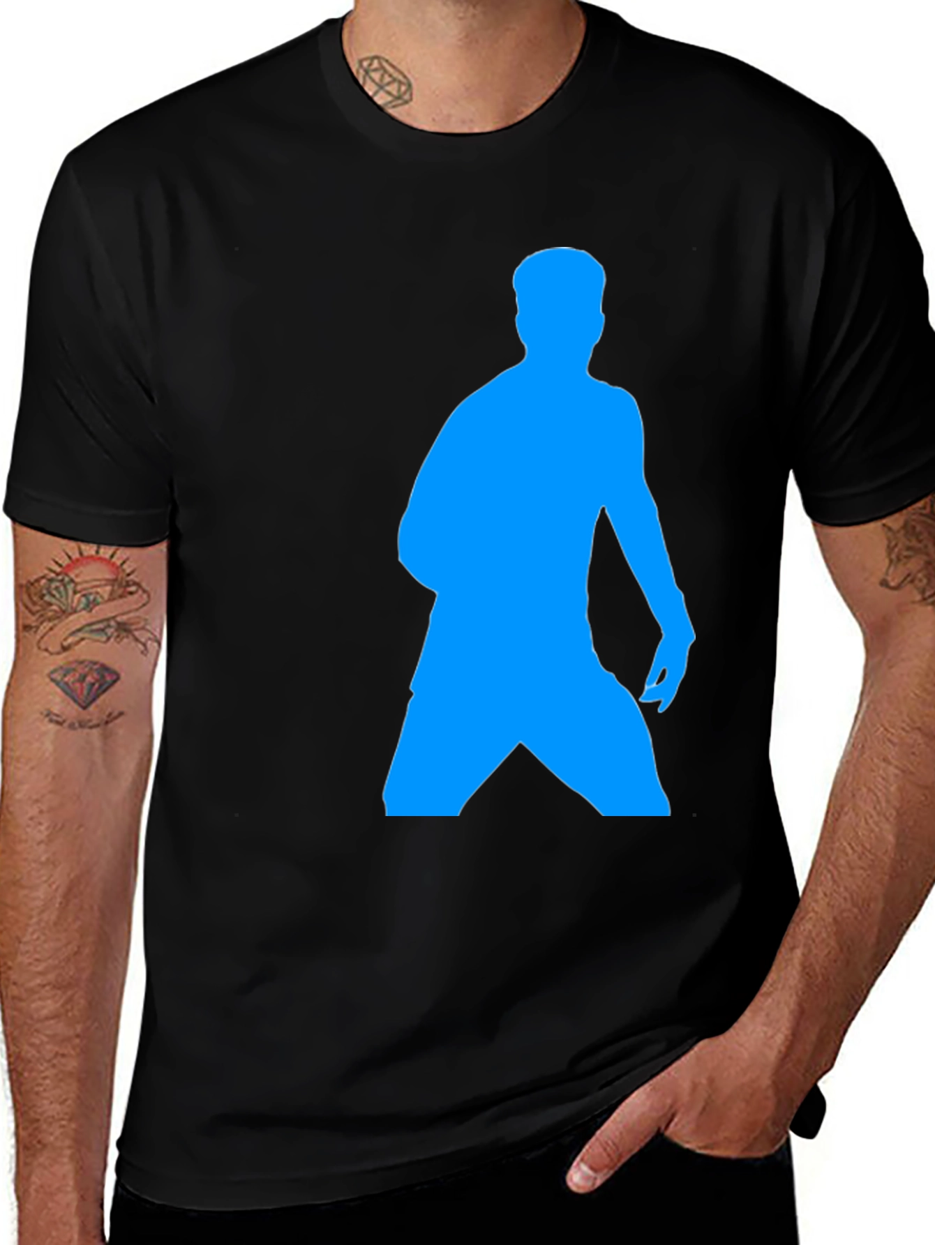 Variant 2 of Men's Black T-Shirt with Blue Silhouette Graphic