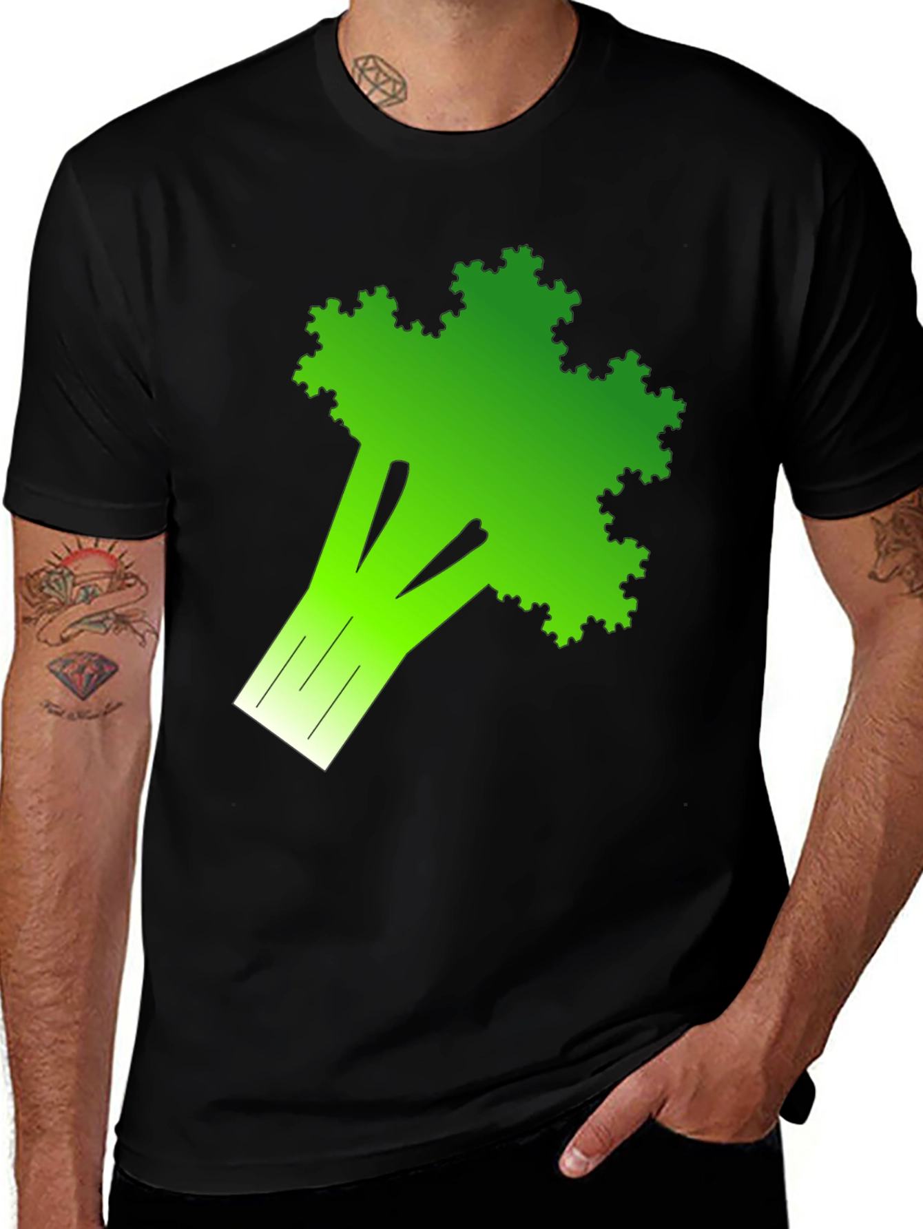 Variant 6 of Broccoli Fractal Graphic Tee - Black Cotton T-Shirt