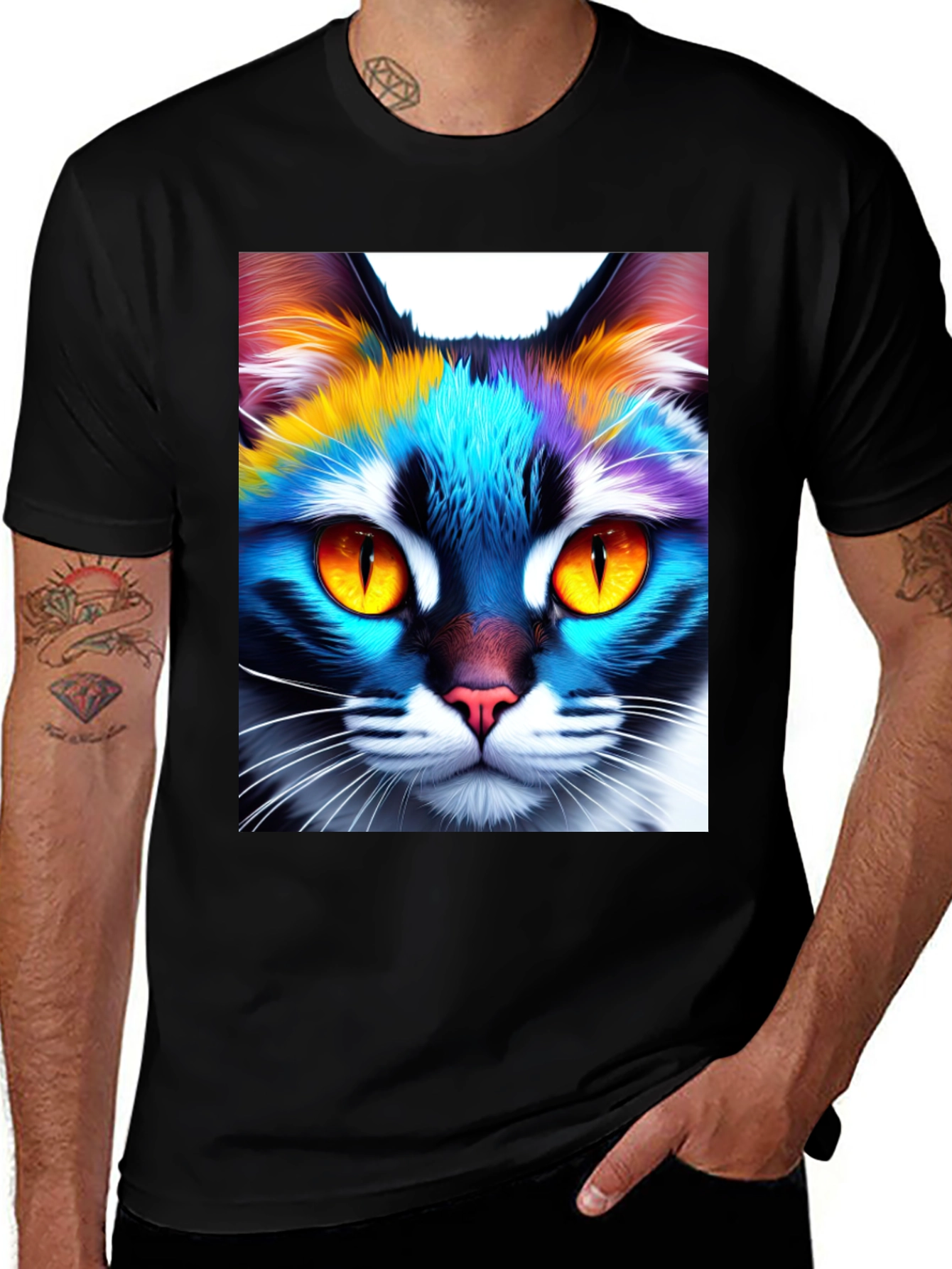 Variant 25 of Colorful Cat Graphic Tee - Unique Unisex Design
