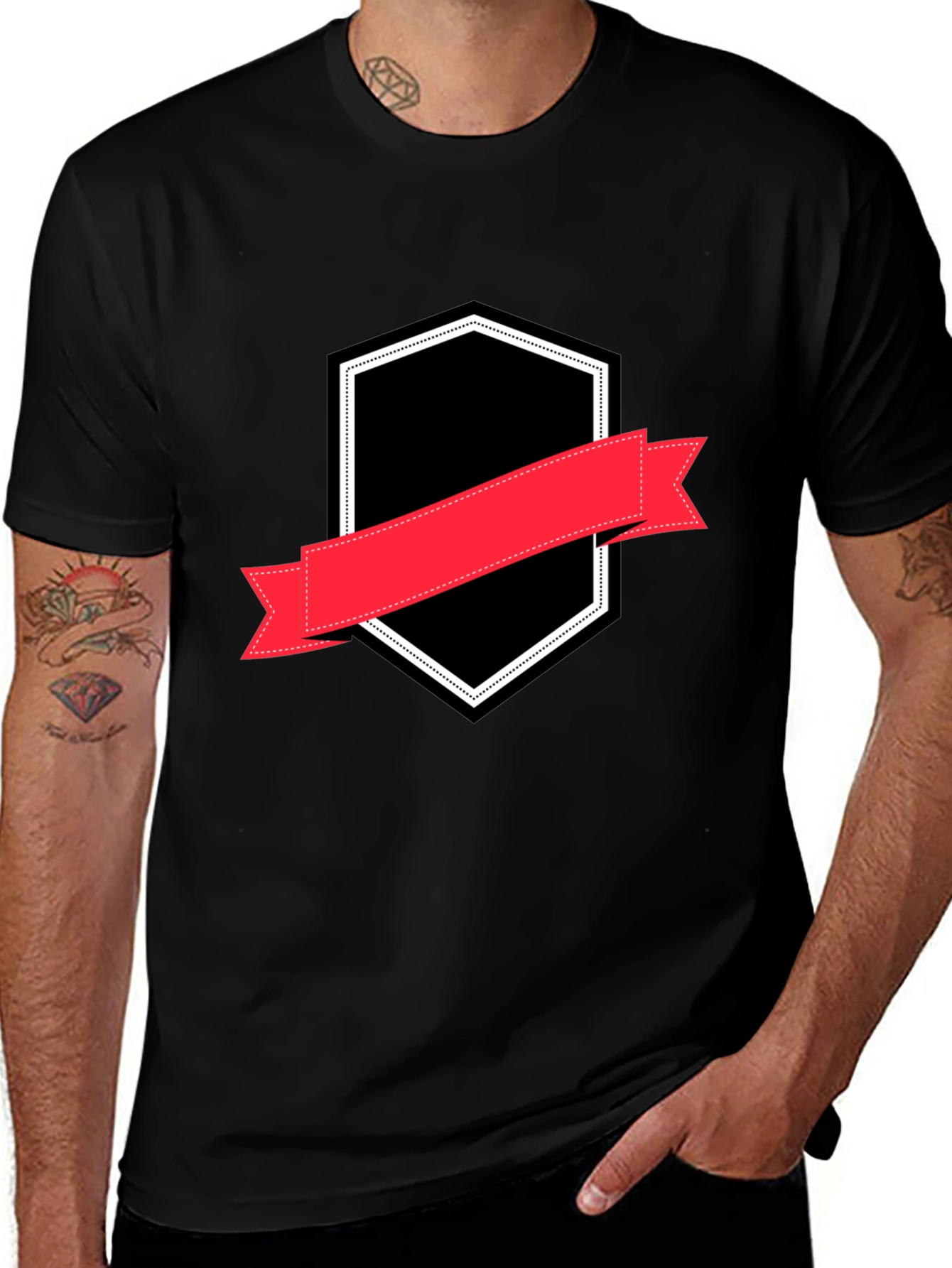 Black Men's Black T-Shirt with Badge Graphic main image