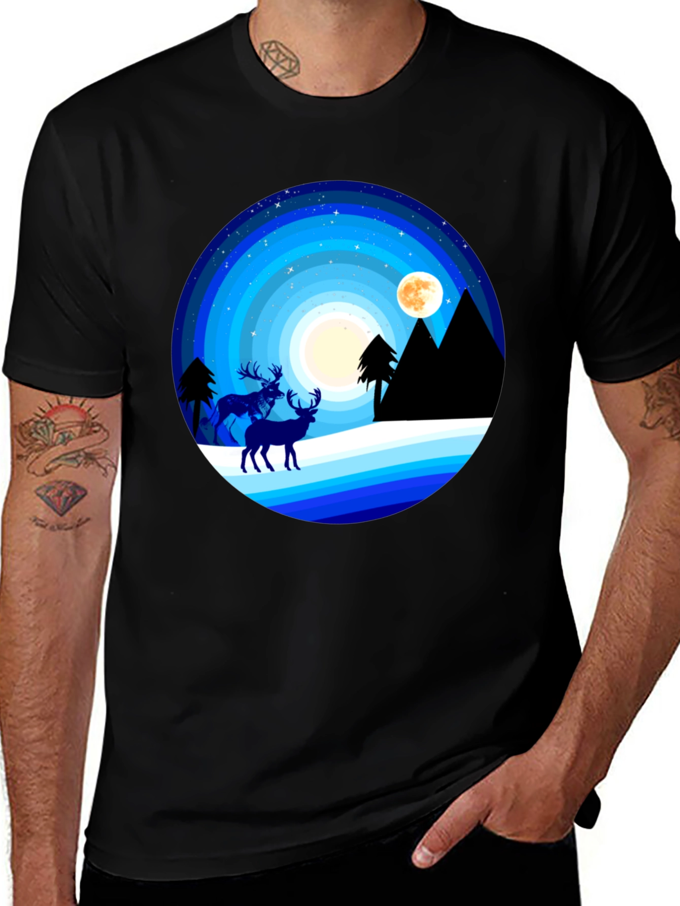 Variant 27 of Night Deer T-Shirt - Graphic Tee