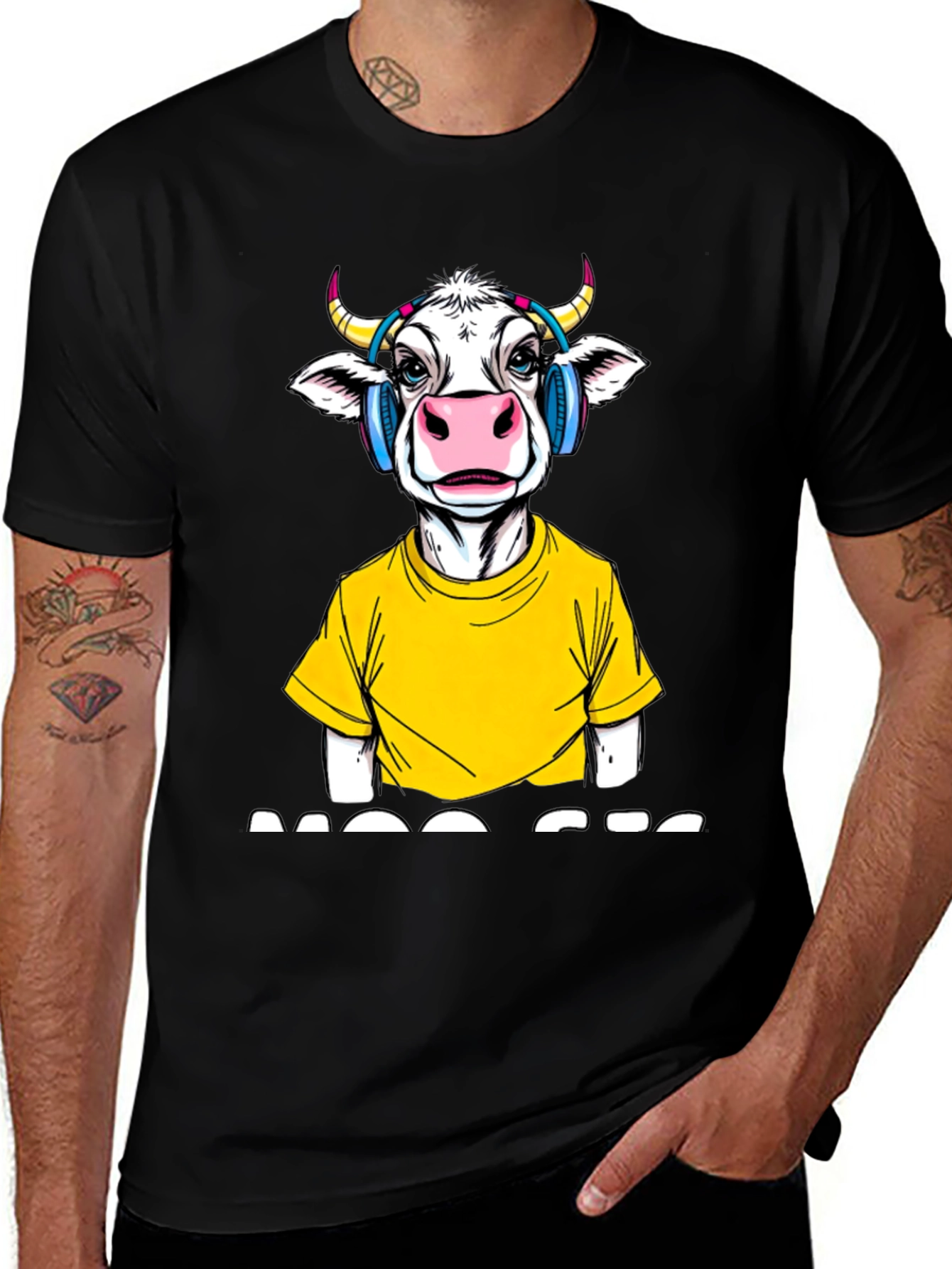 Variant 27 of Cow with Headphones Graphic T-Shirt - Quirky Fashion