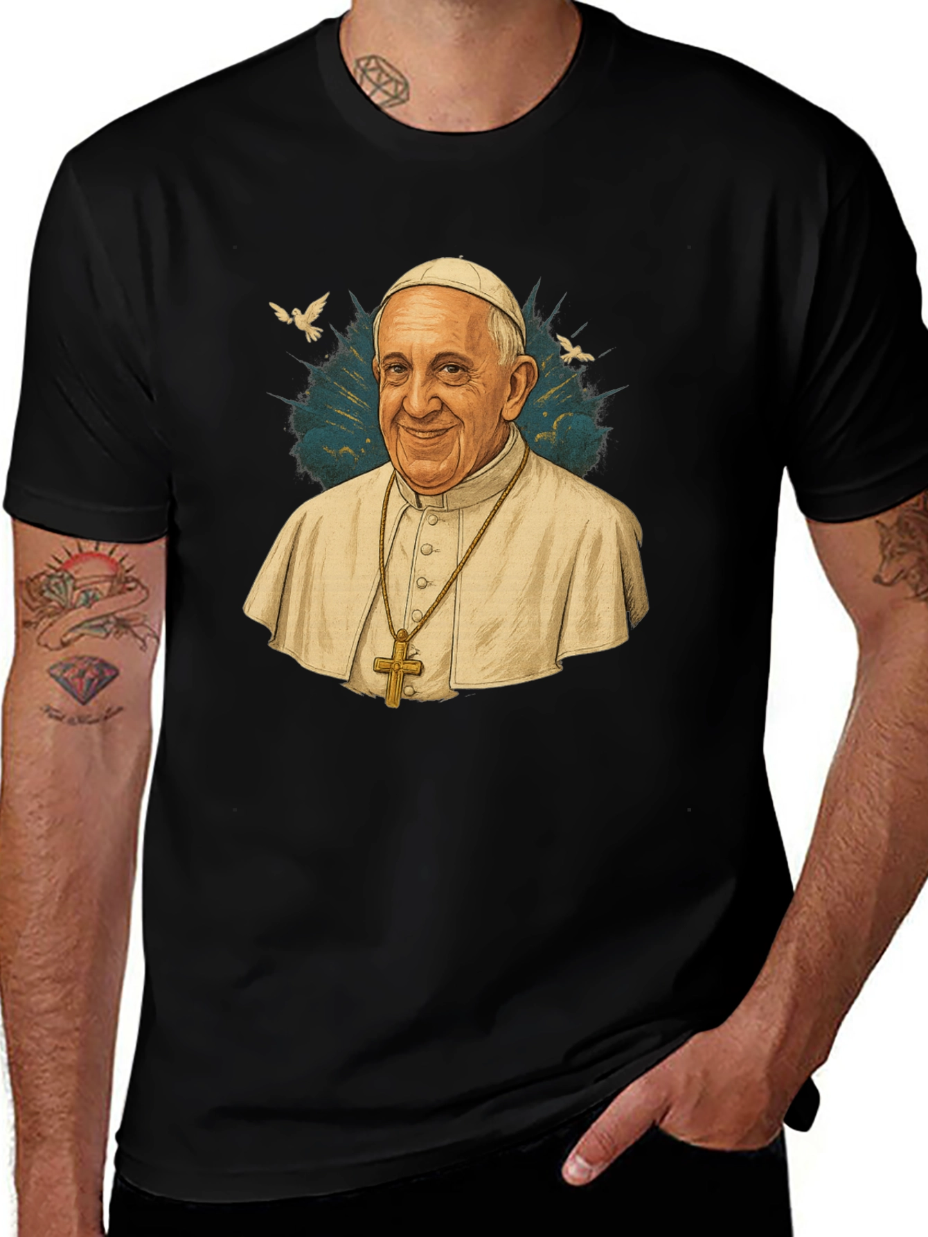 Pope Francis Graphic Print Black T-Shirt