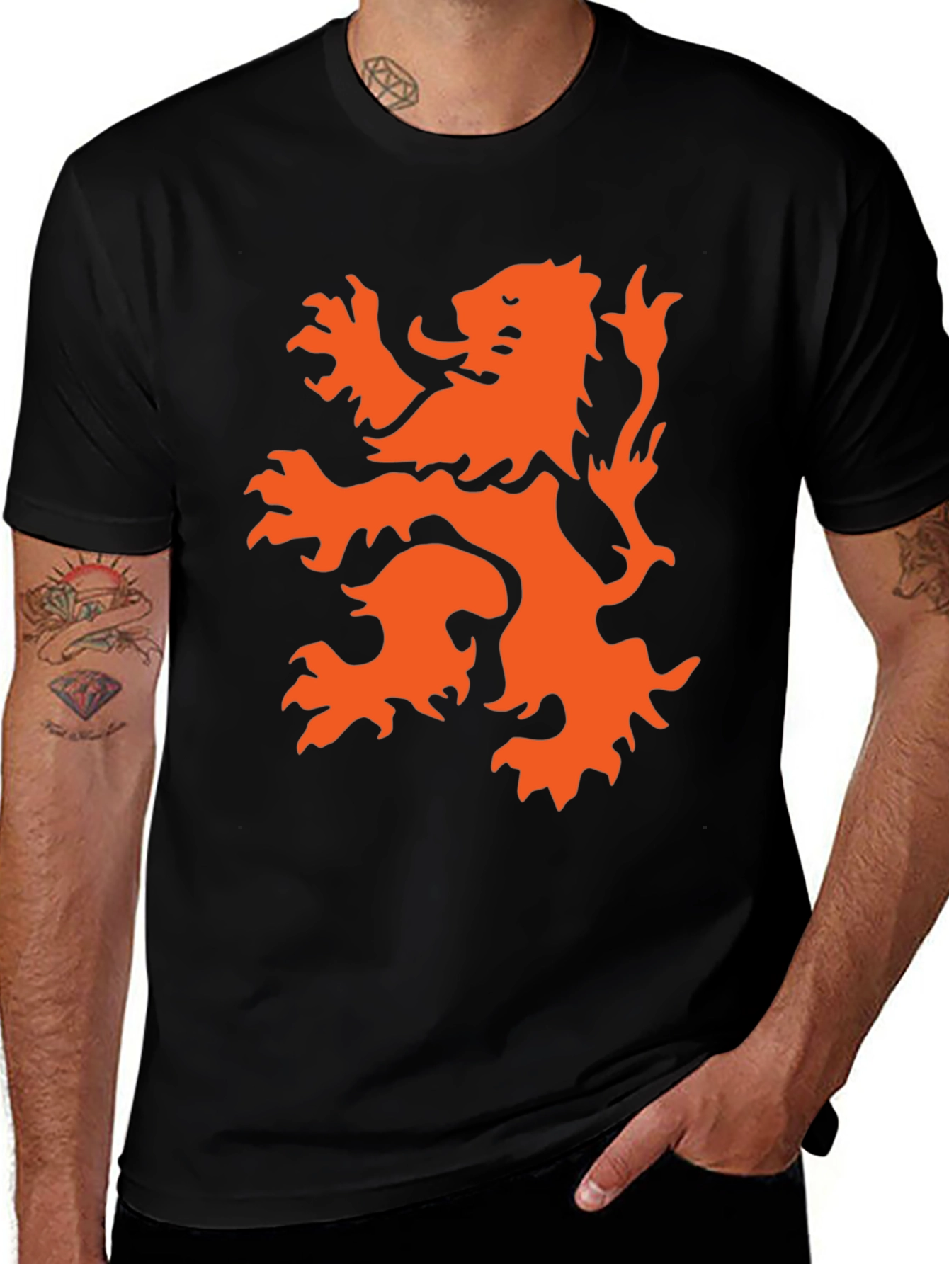 Variant 22 of Black T-Shirt with Orange Lion Graphic