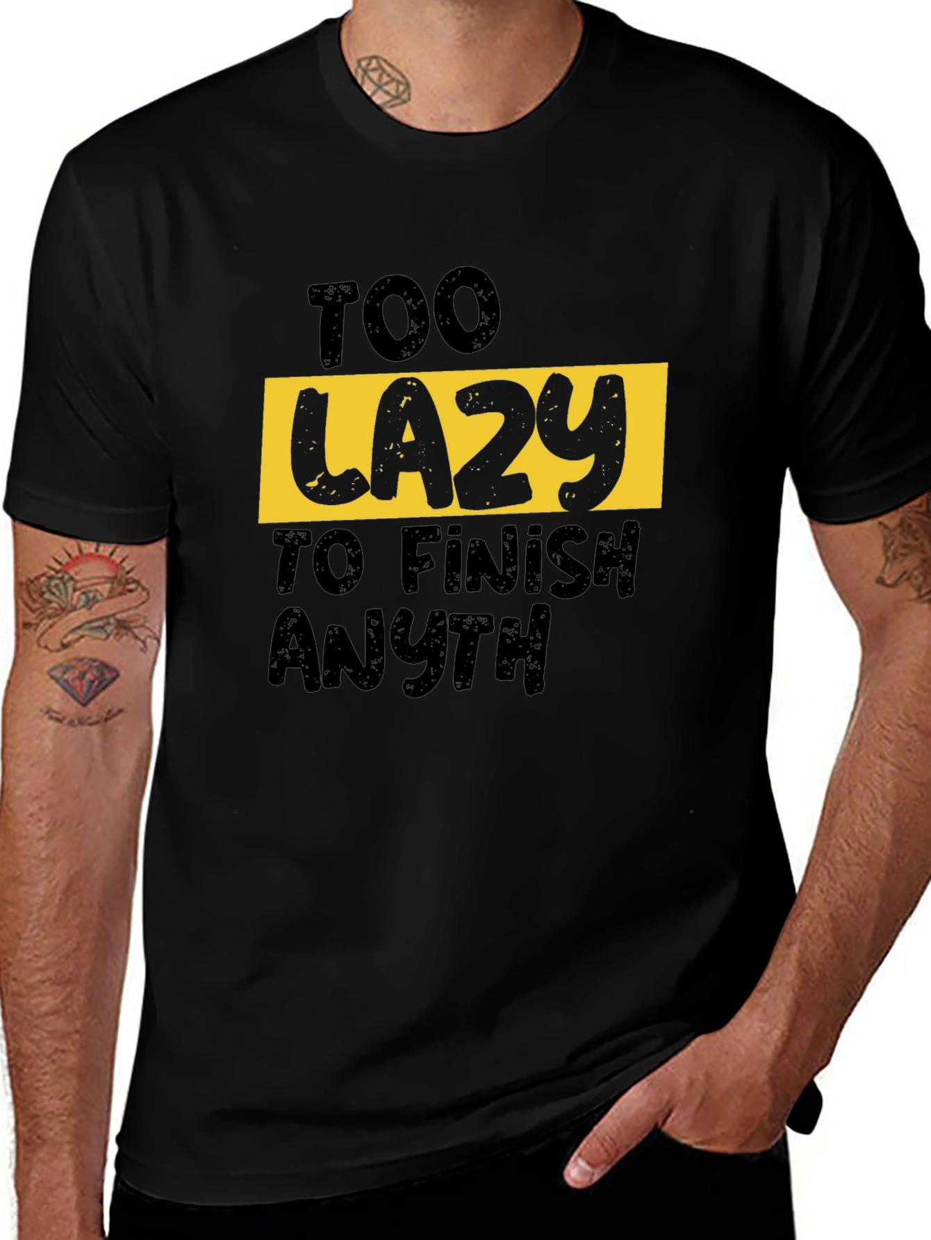 Variant 8 of Too Lazy Graphic Print Black T-Shirt