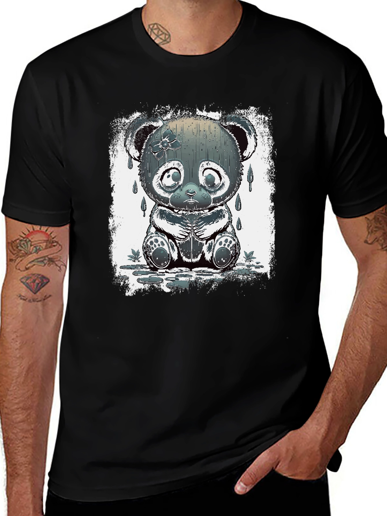Variant 18 of Sad Panda Graphic Tee - Black Cotton Blend