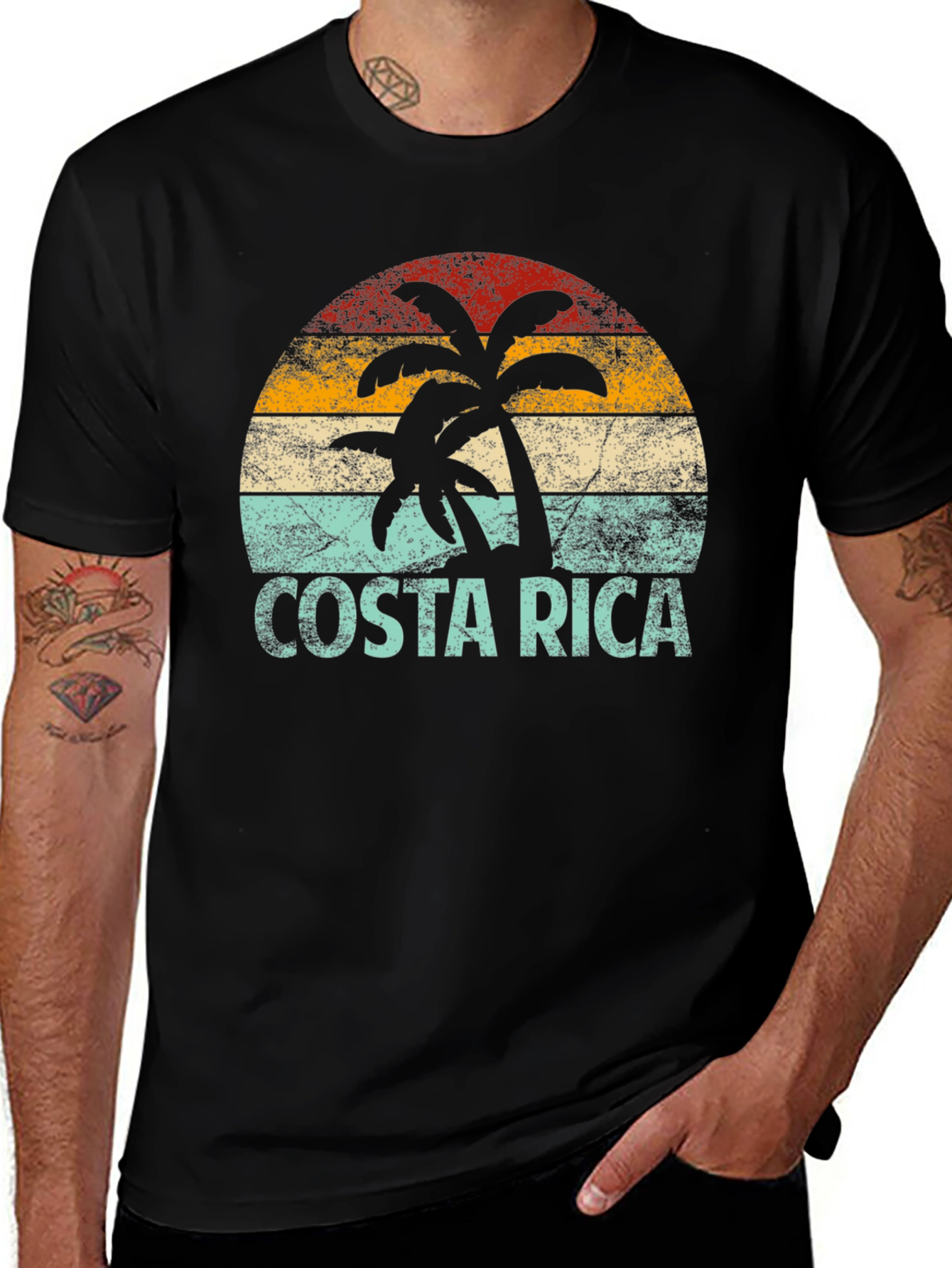 Variant 29 of Costa Rica Retro T-Shirt with Palm Tree Design