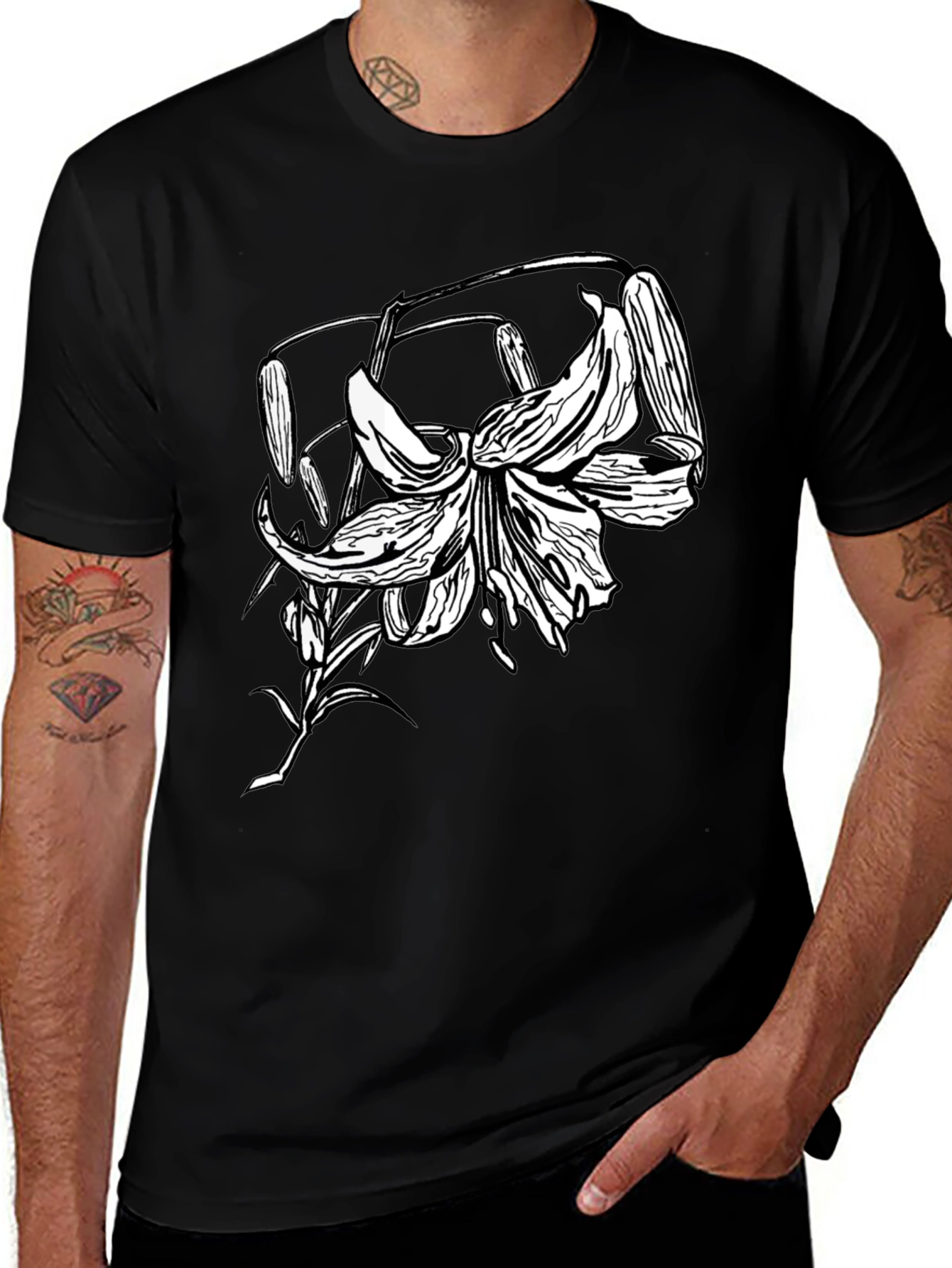 Variant 27 of Black T-Shirt with Floral Lily Graphic
