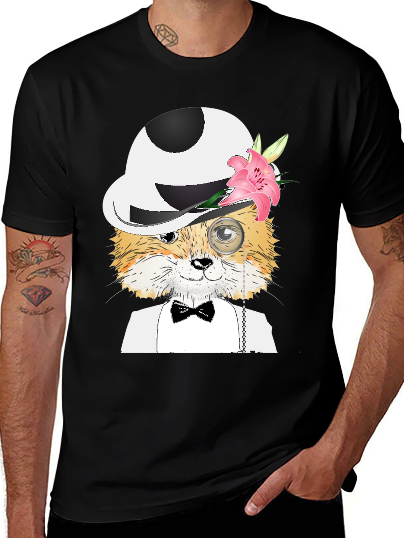 Dapper Fox T-Shirt: Monocle & Bowler Hat