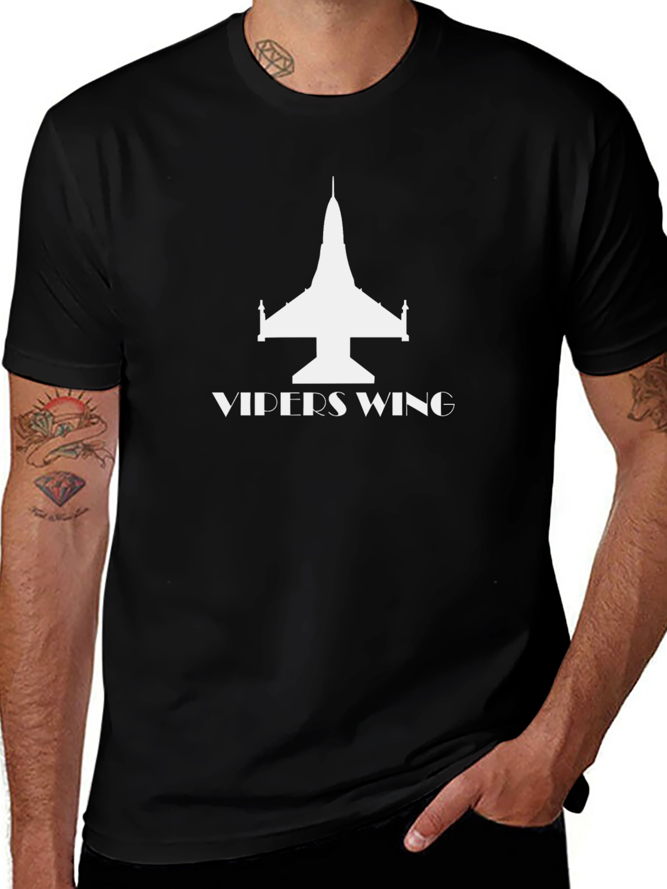 Variant 15 of Viper's Wing Black T-Shirt - Fighter Jet Design