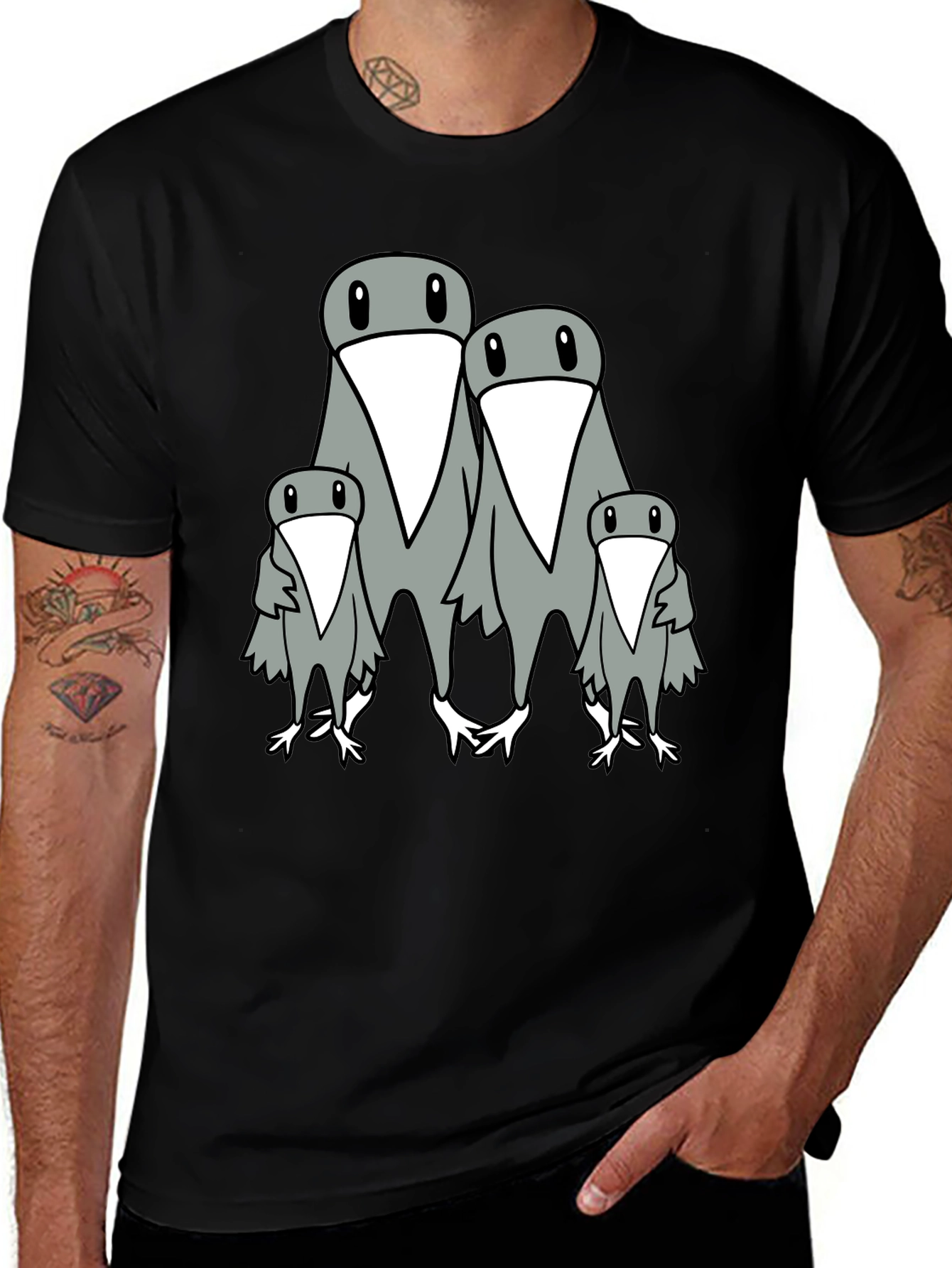 Variant 24 of Penguin Family Graphic Print Men's Black T-Shirt