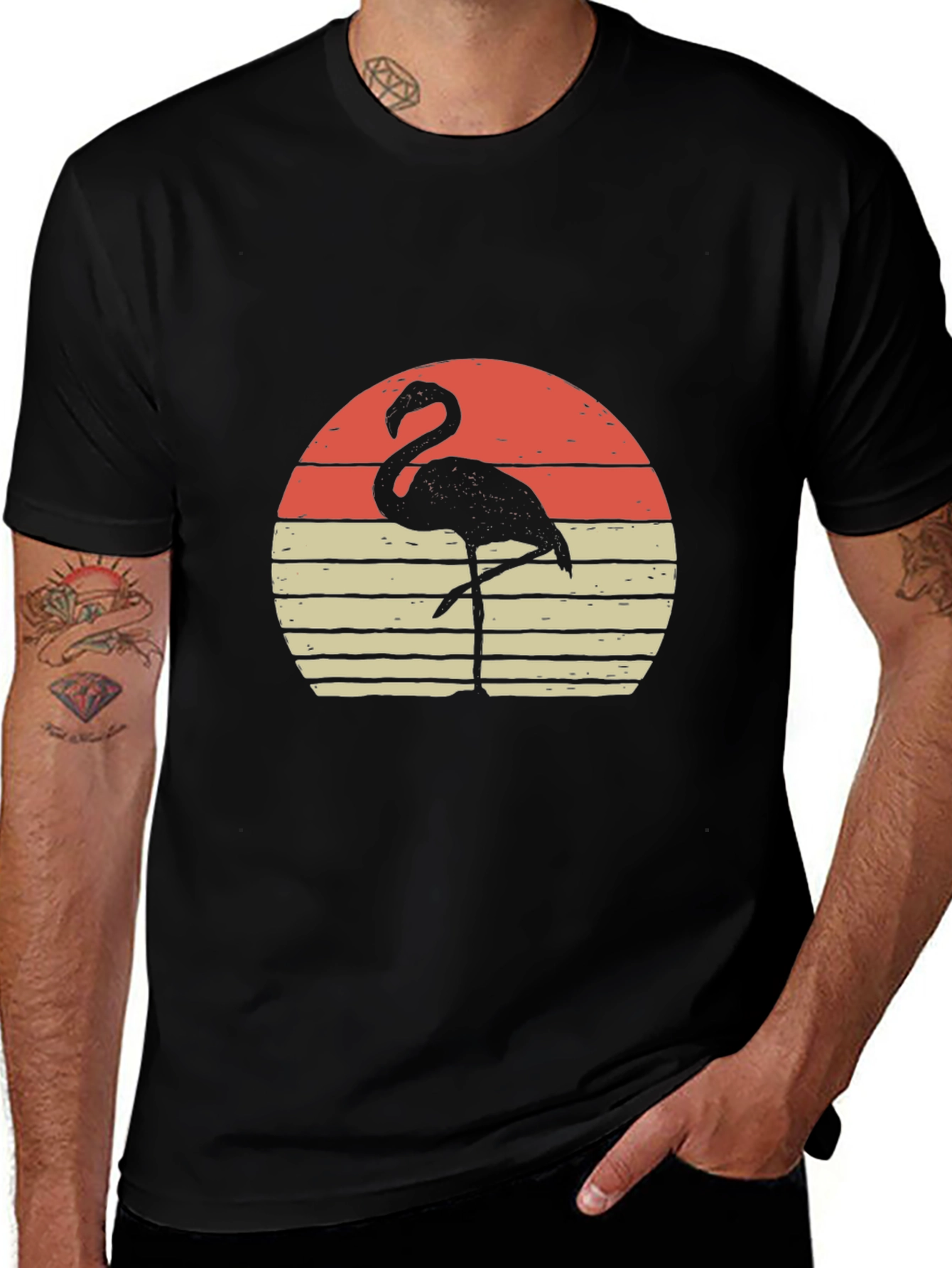 Variant 15 of Retro Flamingo Graphic Tee - Stylish Men's Black T-Shirt