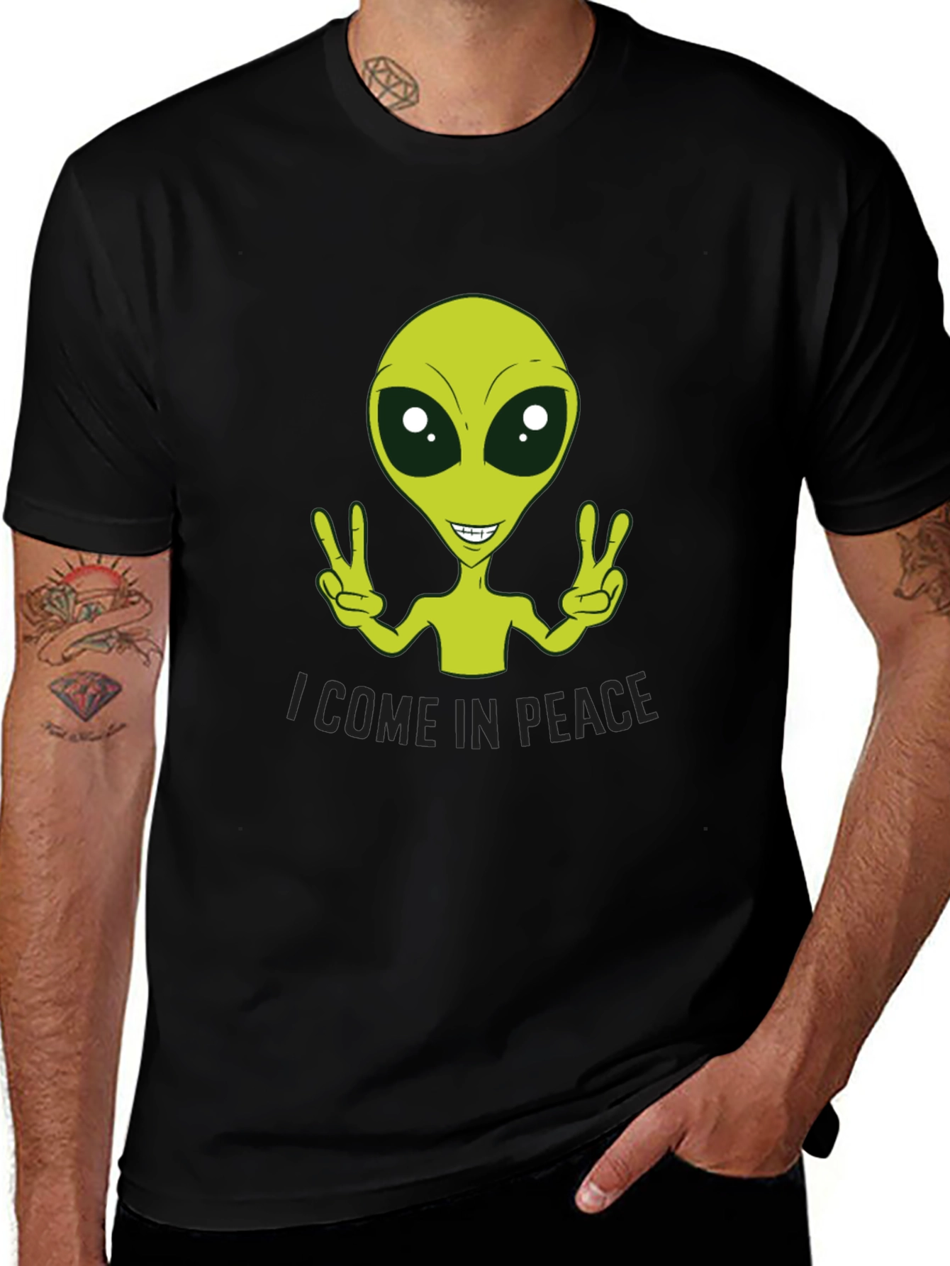 Variant 21 of Peace Alien Graphic Tee - Black