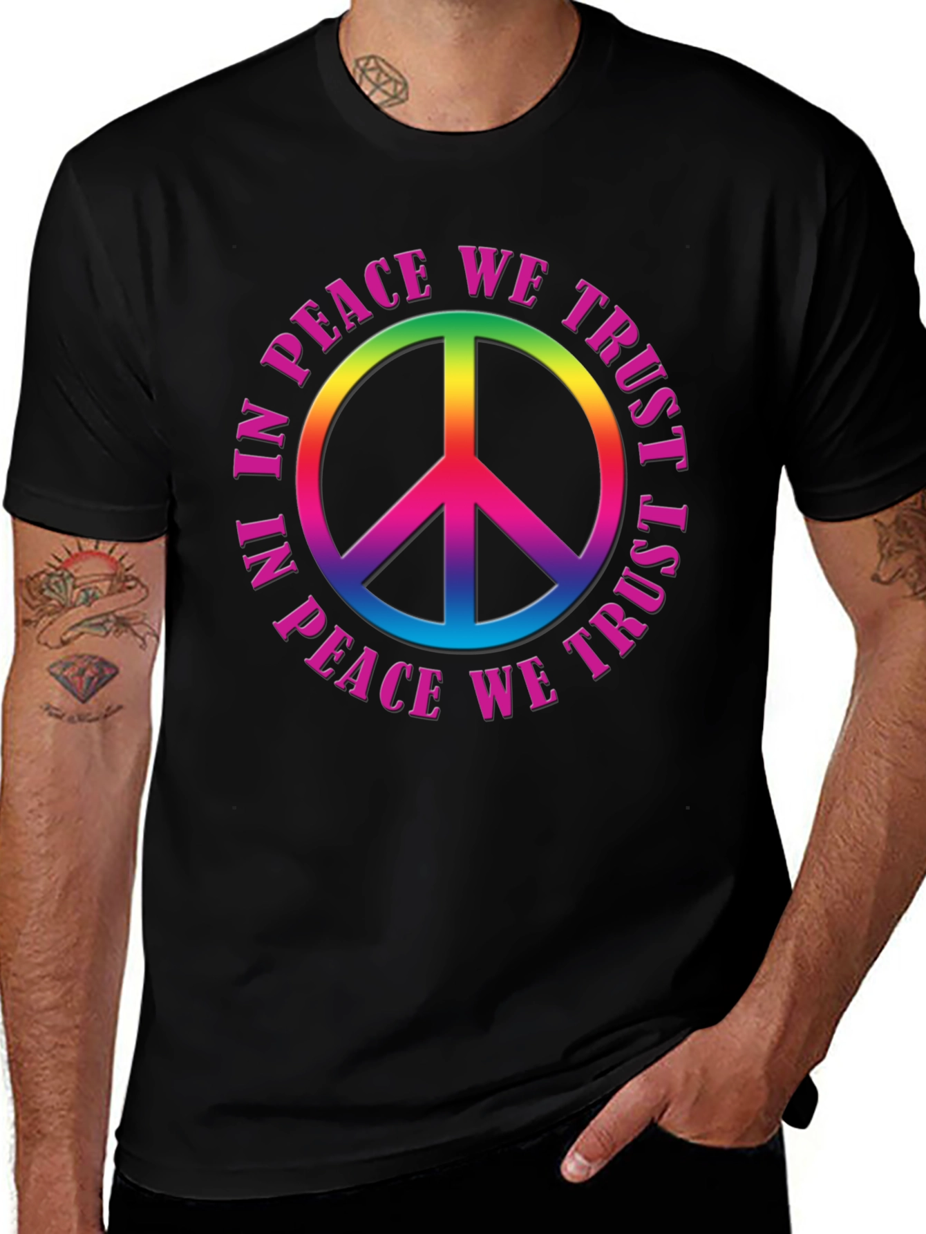 Variant 6 of Peace Sign T-Shirt - In Peace We Trust - Black Cotton Tee