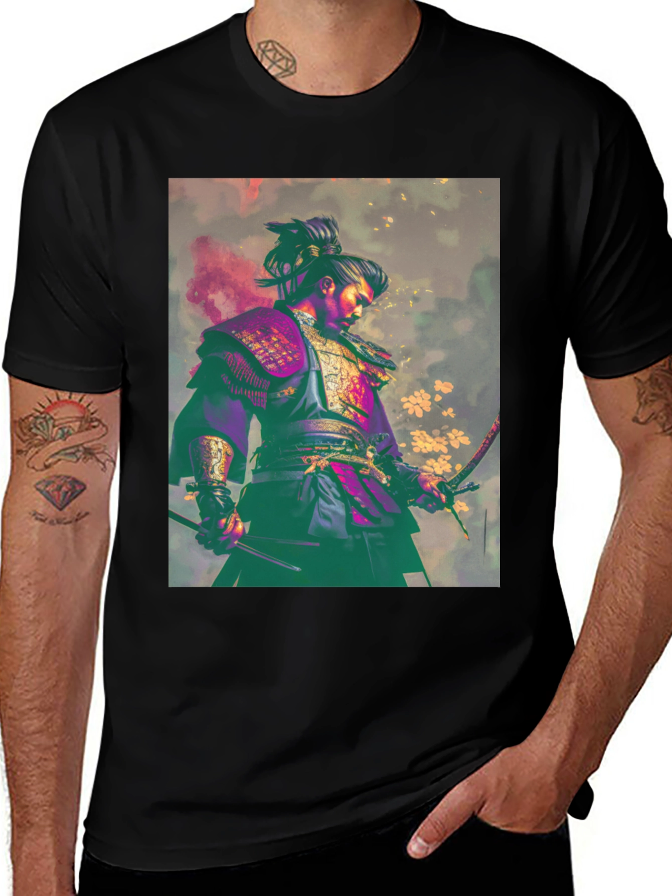 Samurai Warrior Graphic Tee - Men's Black T-Shirt