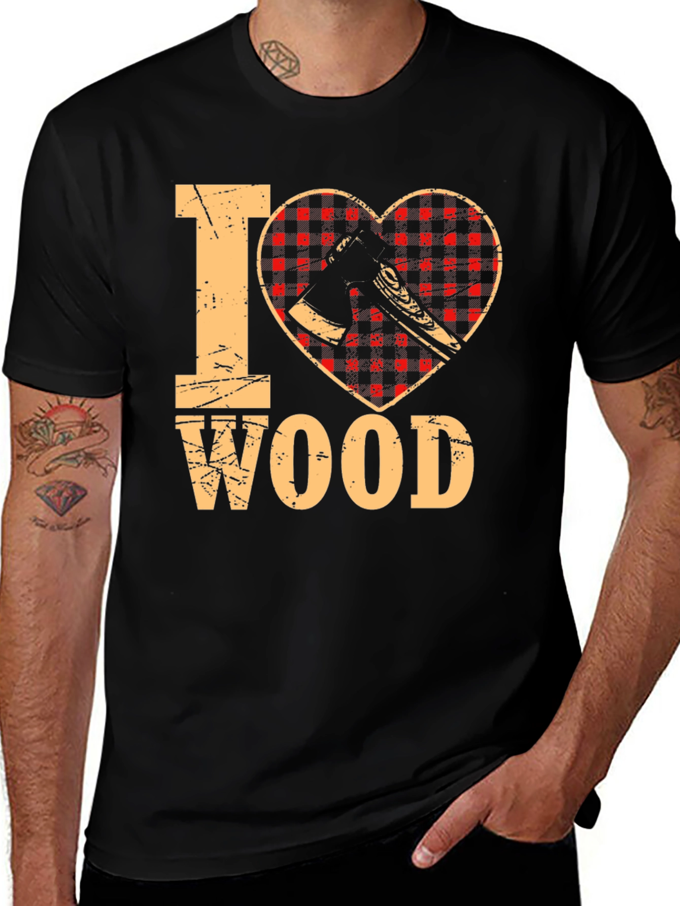 I Love Wood Lumberjack Axe Heart Black T-Shirt
