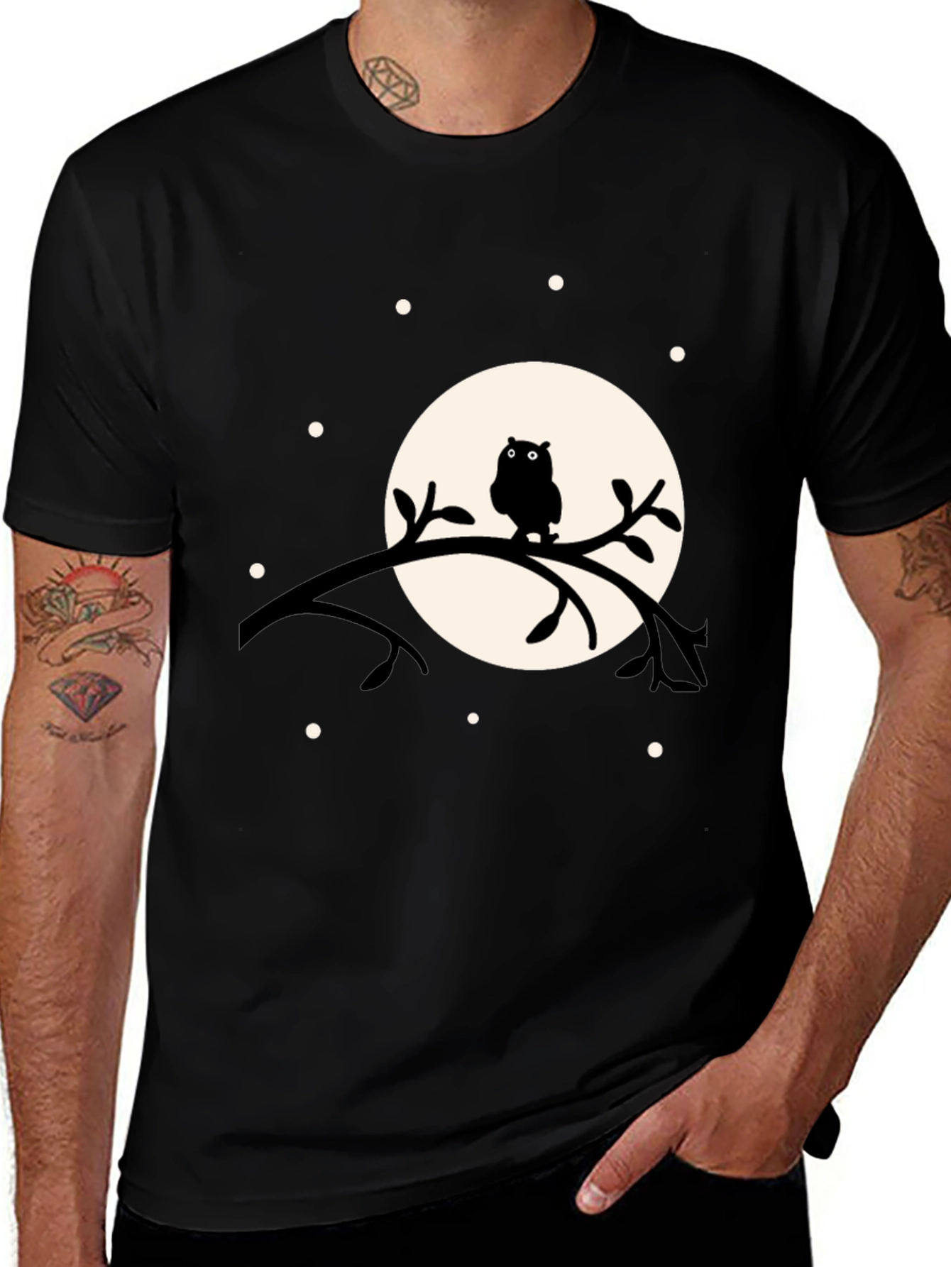 Variant 29 of Owl Moon Graphic Tee - Men's Black T-Shirt