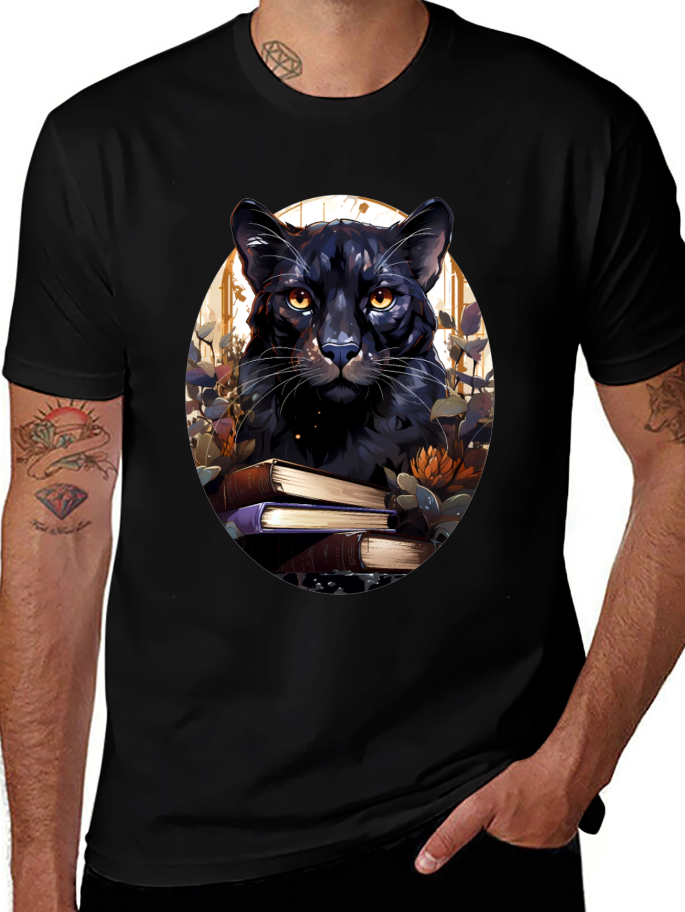 Variant 23 of Black Panther on Books Graphic Tee - Literary Cat Lover