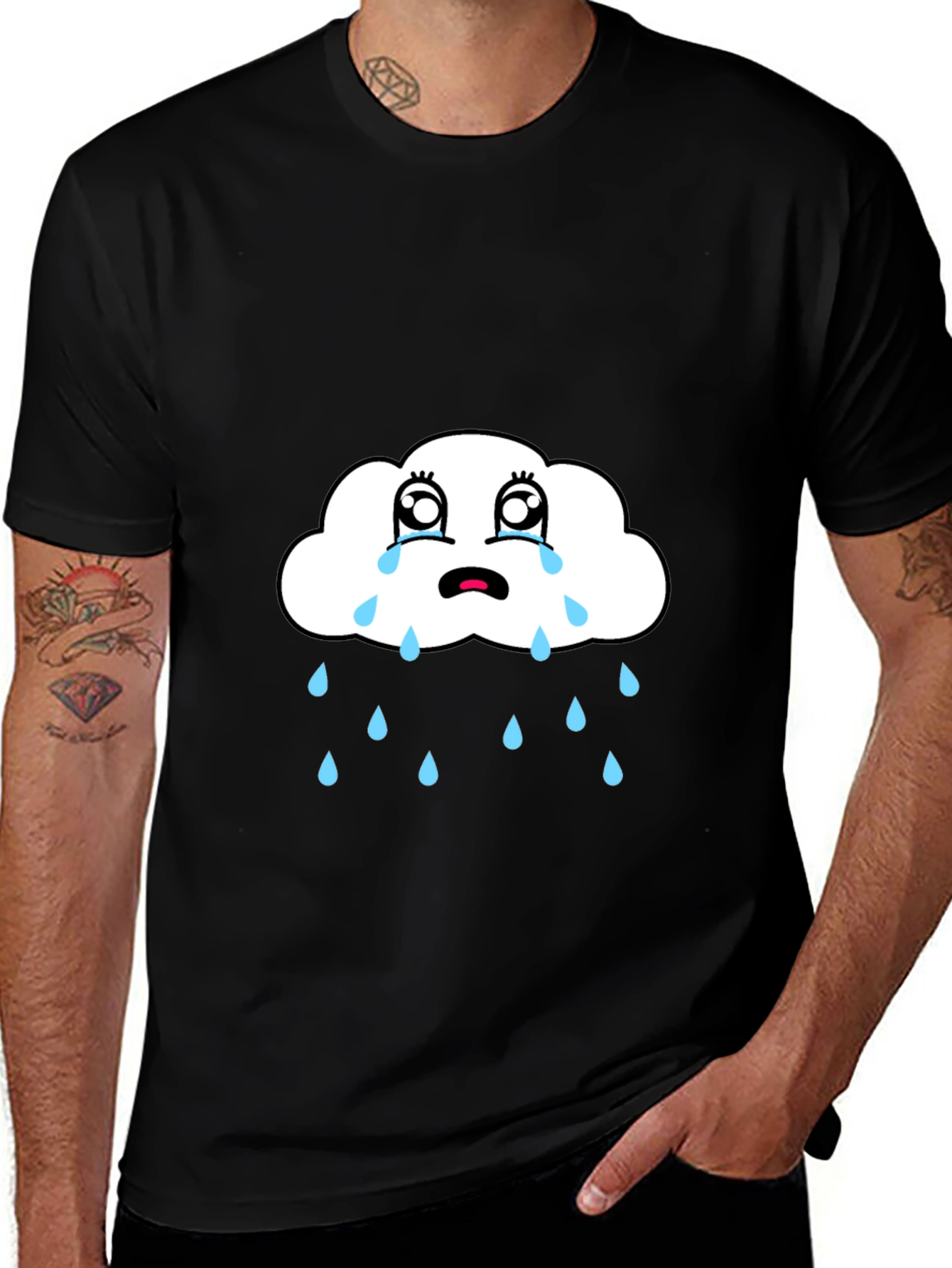 Variant 30 of Sad Cloud Graphic Tee - Black Cotton T-Shirt