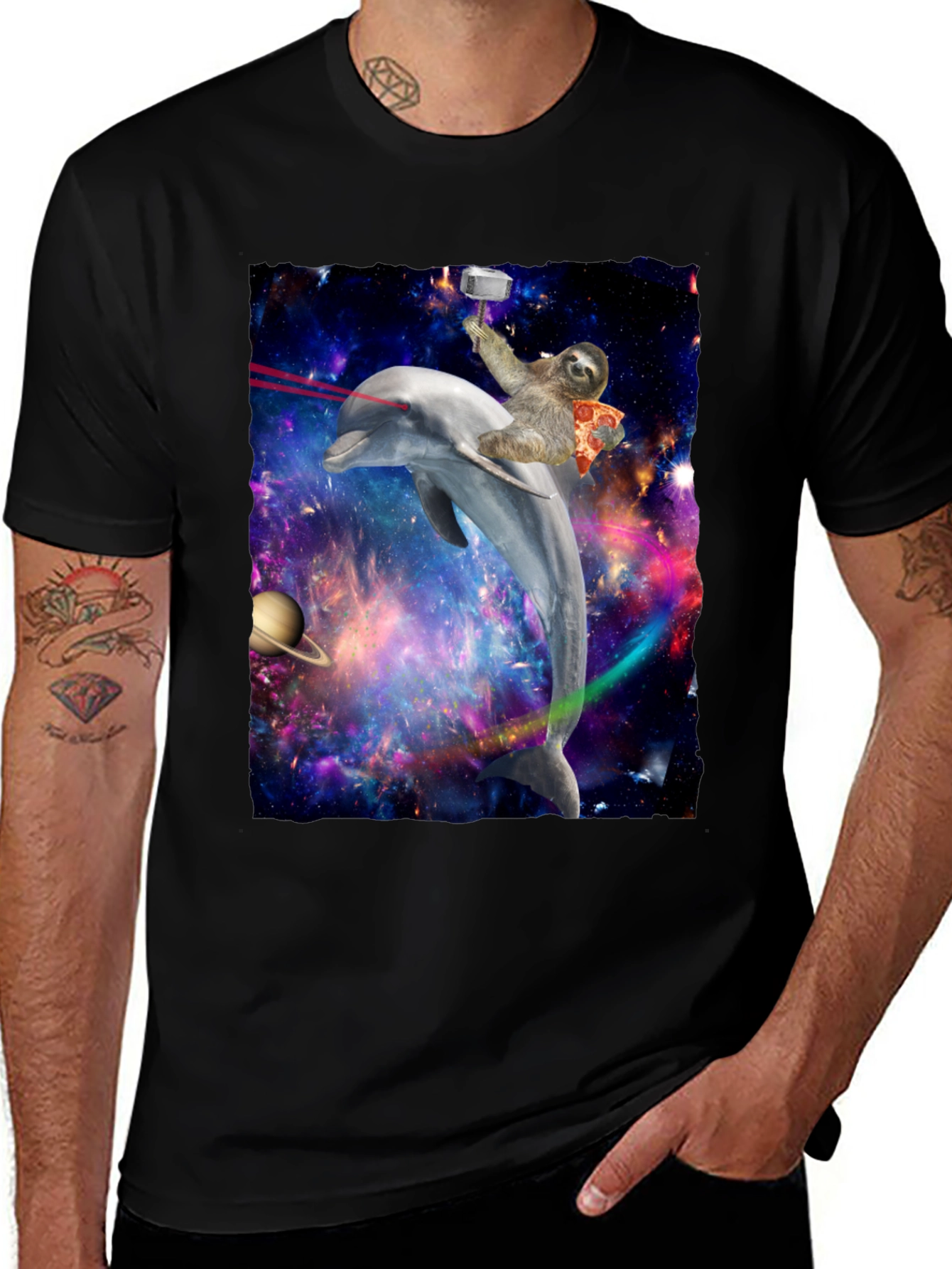 Variant 20 of Sloth Riding Dolphin in Space Graphic Tee