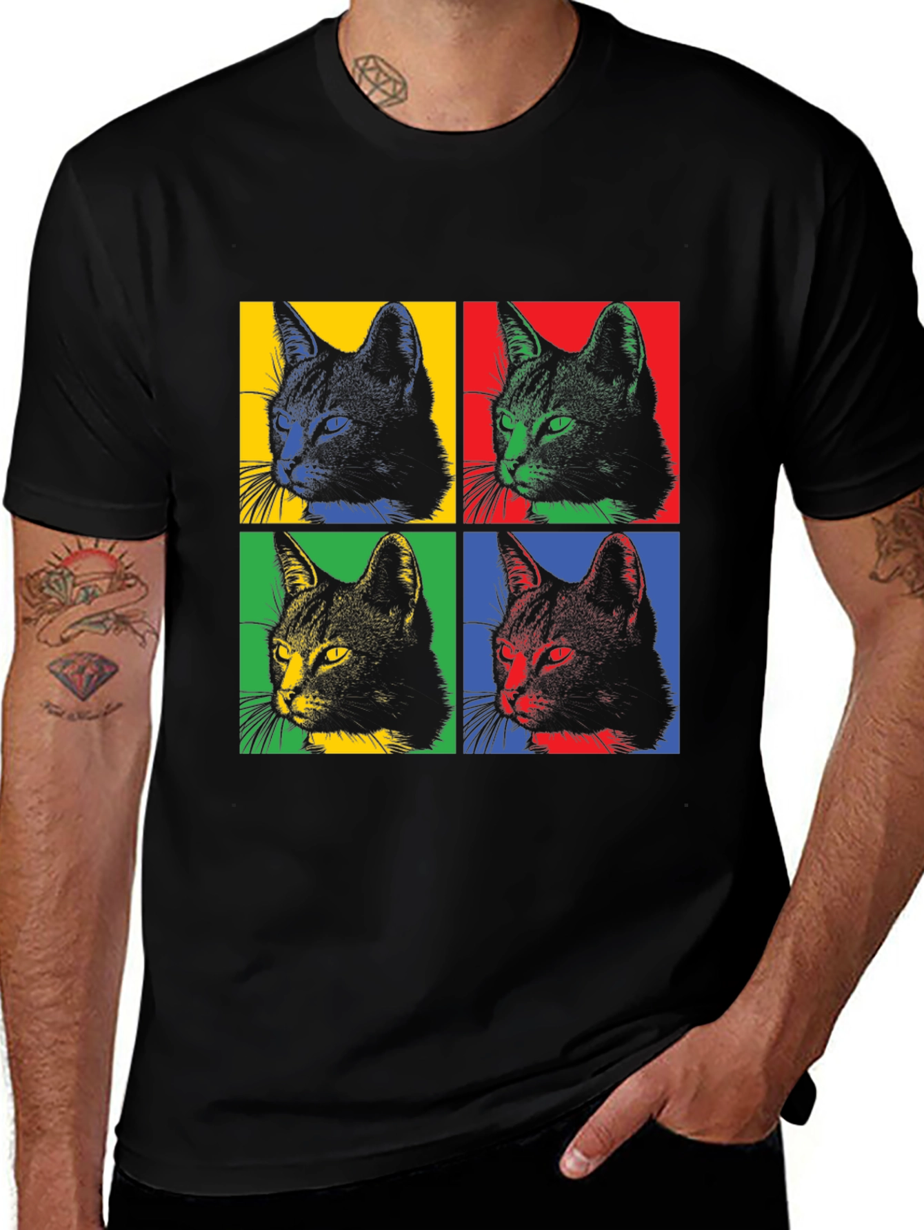 Variant 19 of Pop Art Cat Graphic Tee - Black Unisex T-Shirt