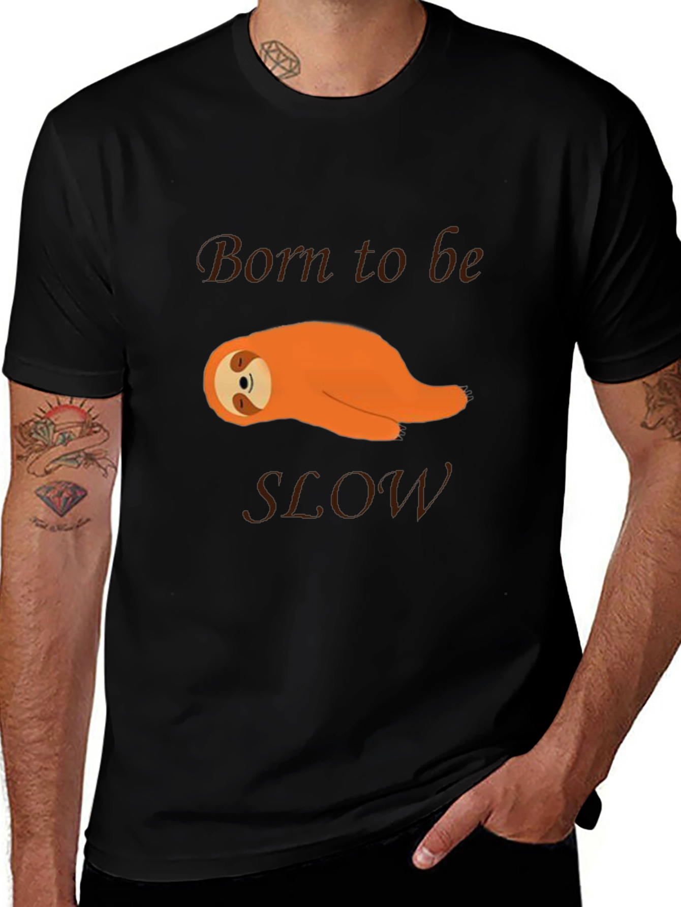 Born to be SLOW Sloth Tee - Black Cotton T-Shirt