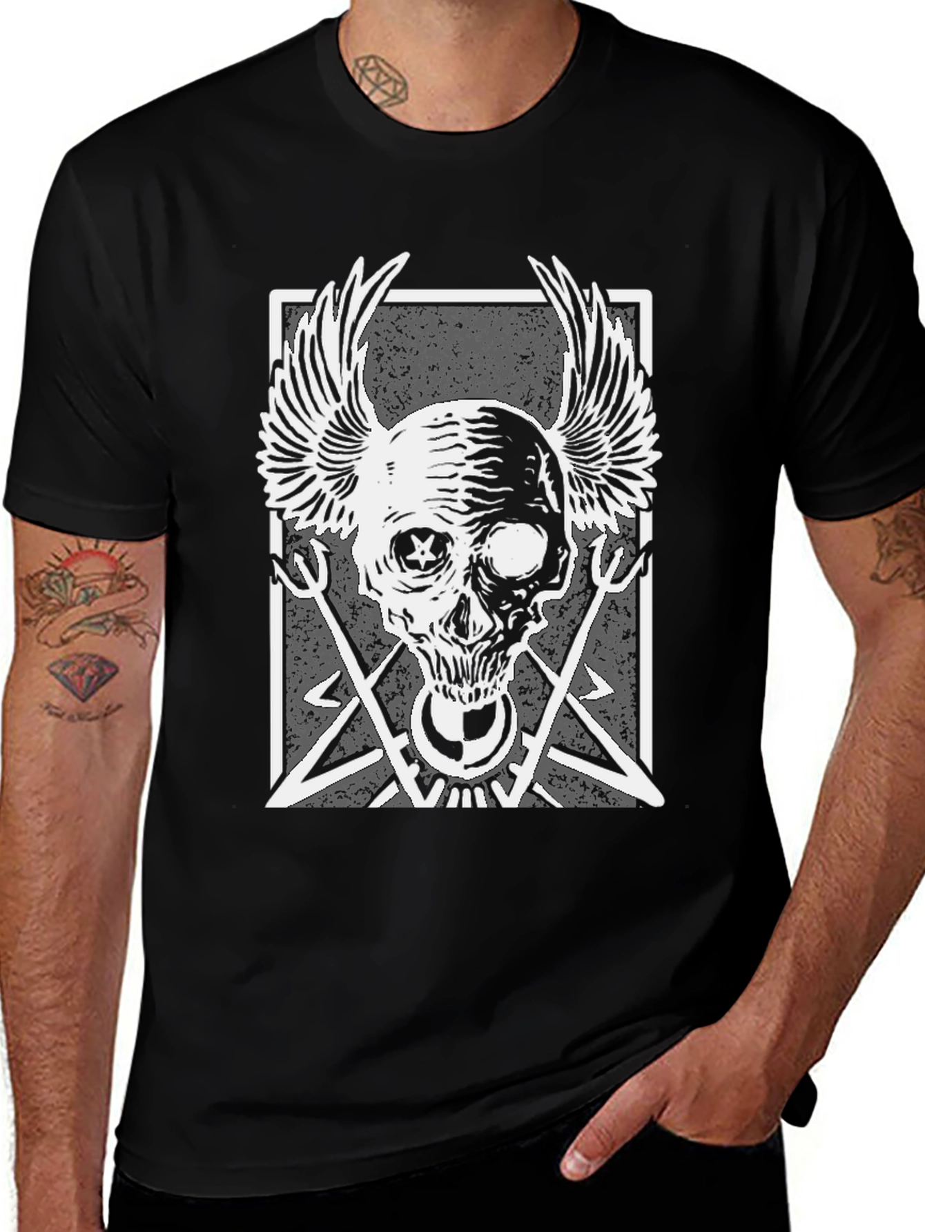 Variant 6 of Skull Wings Graphic T-Shirt - Black