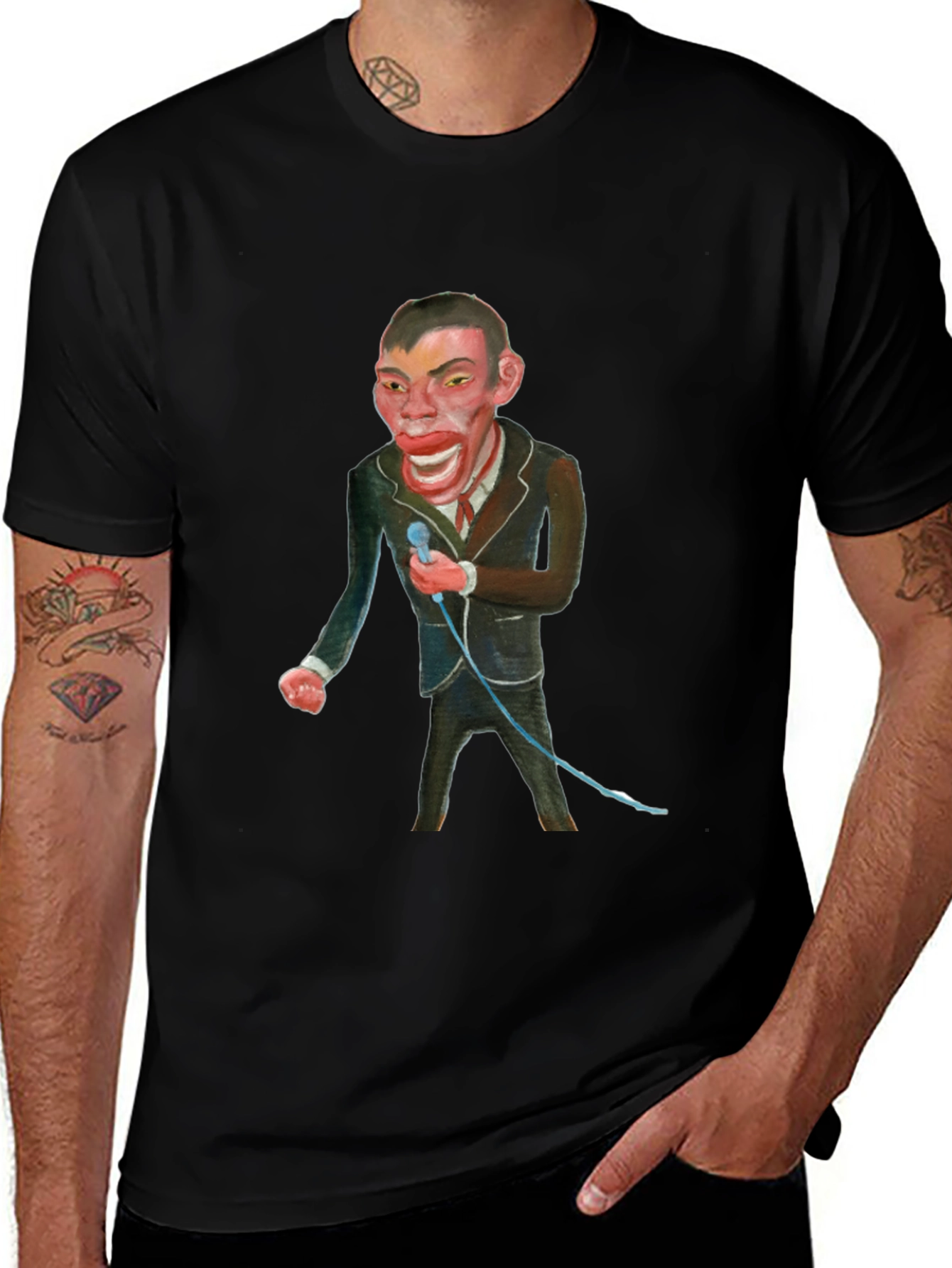 Variant 27 of Black T-Shirt with Man Singing Graphic