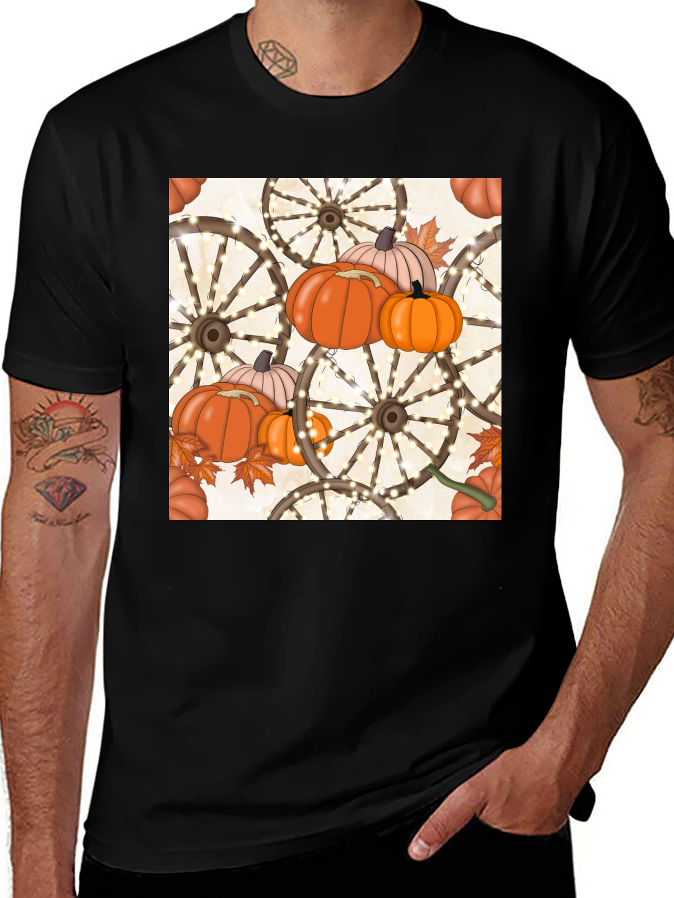 Variant 23 of Fall Pumpkin & Wagon Wheel T-Shirt - Autumn Harvest Design