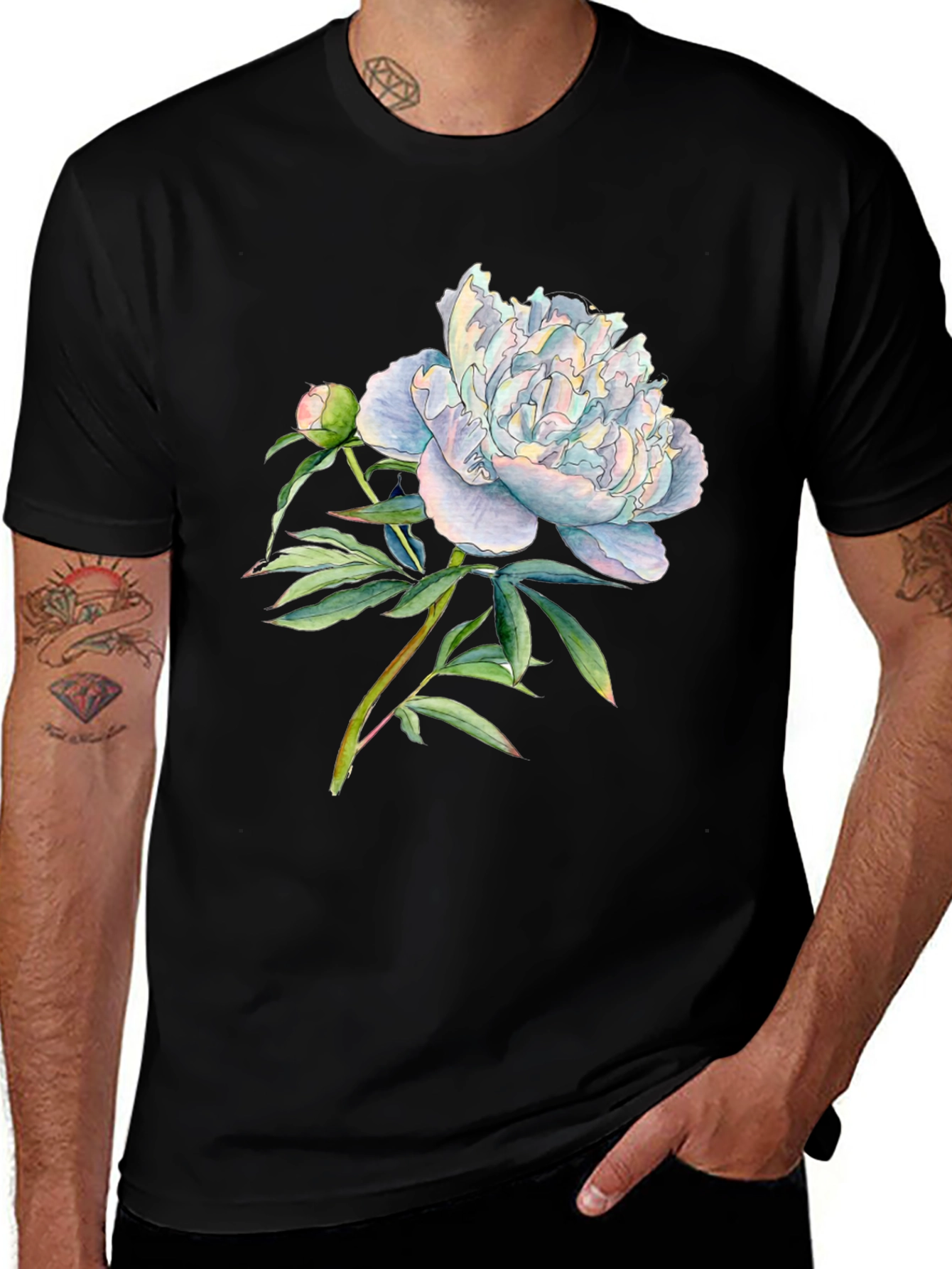 Variant 29 of Peony Blossom Graphic Tee - Black Cotton Blend
