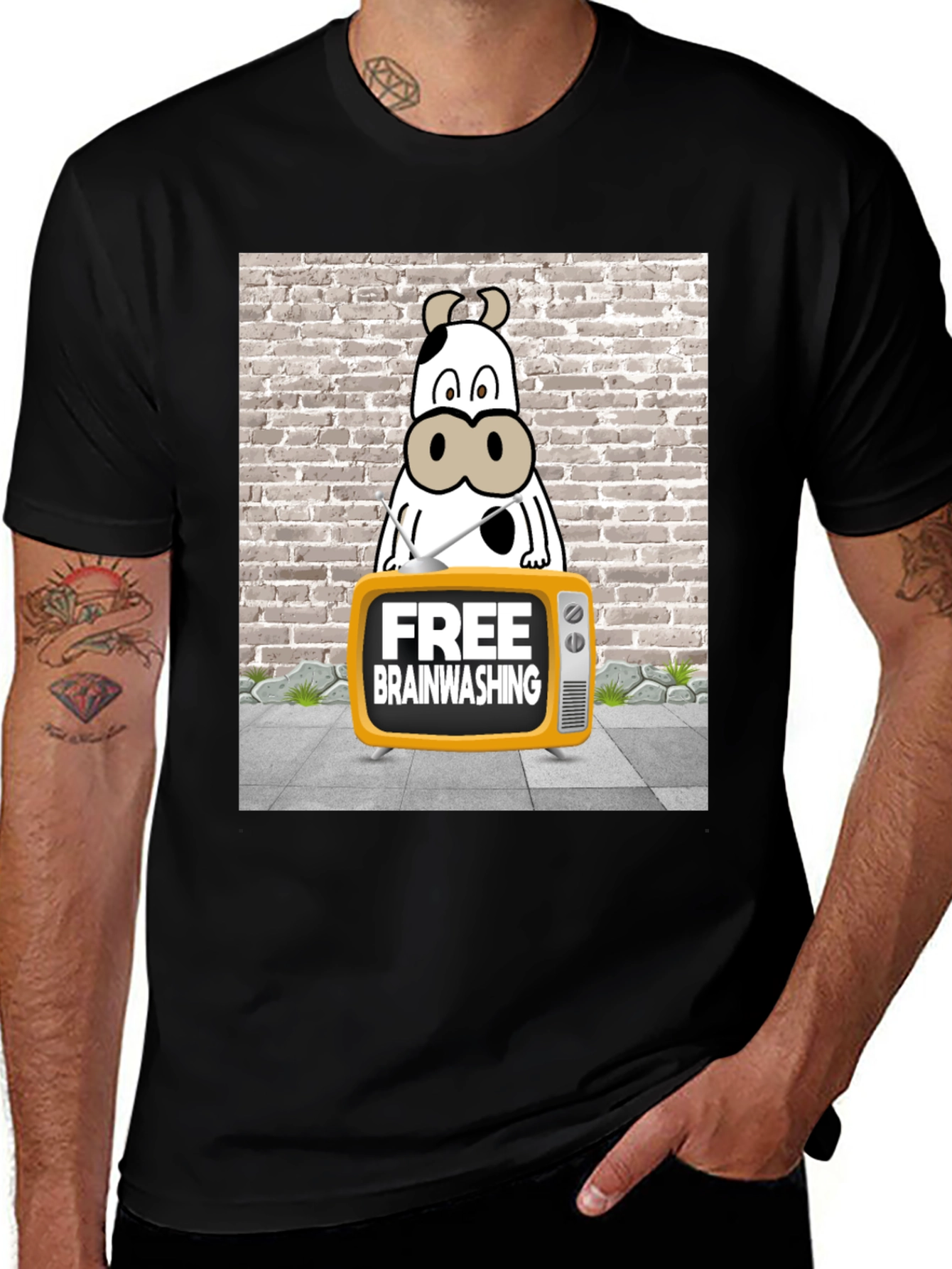 Variant 5 of Brainwashing Cow T-Shirt: Funny Graphic Tee for Men