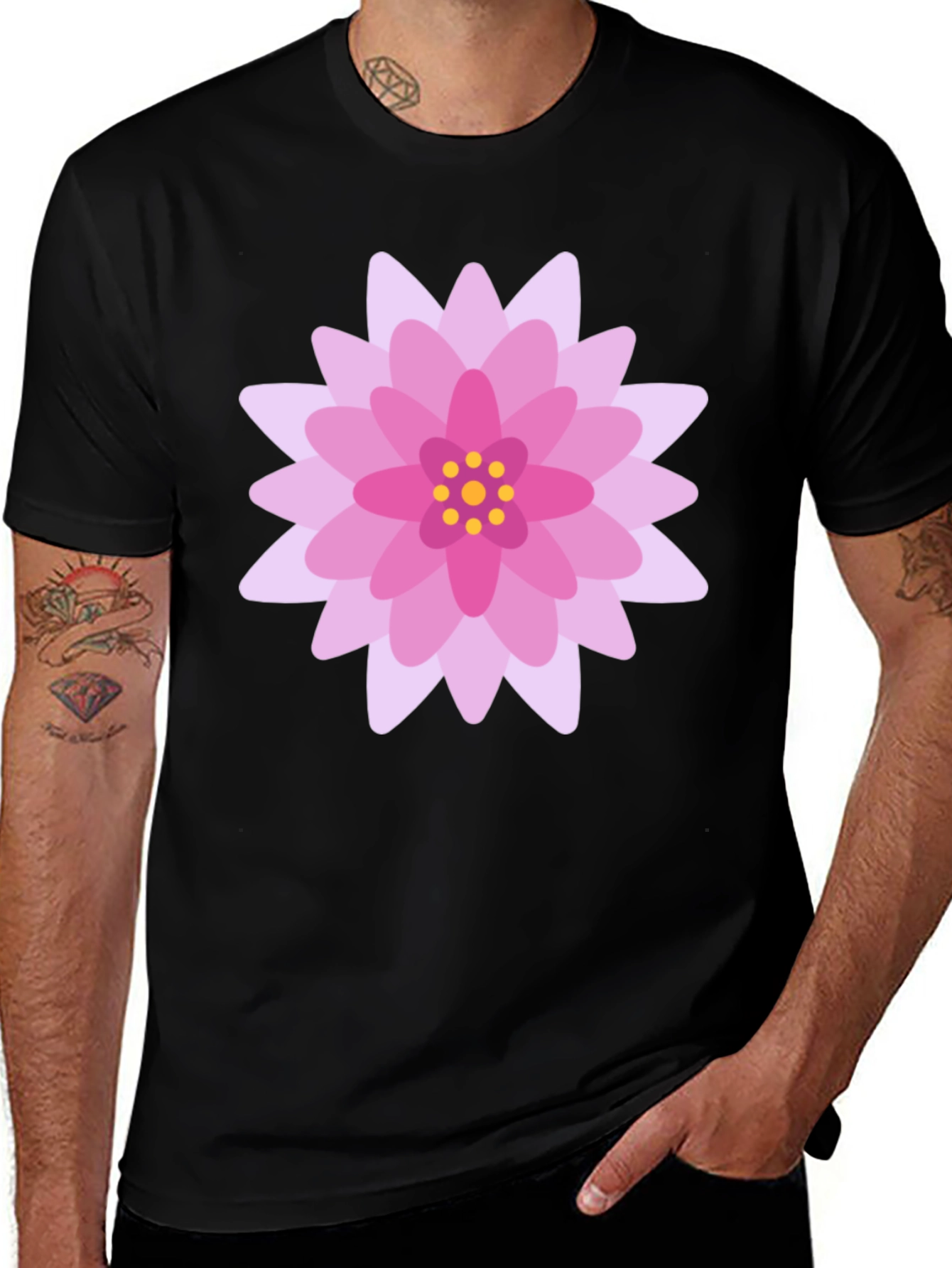 Variant 7 of Floral Graphic T-Shirt - Black Cotton