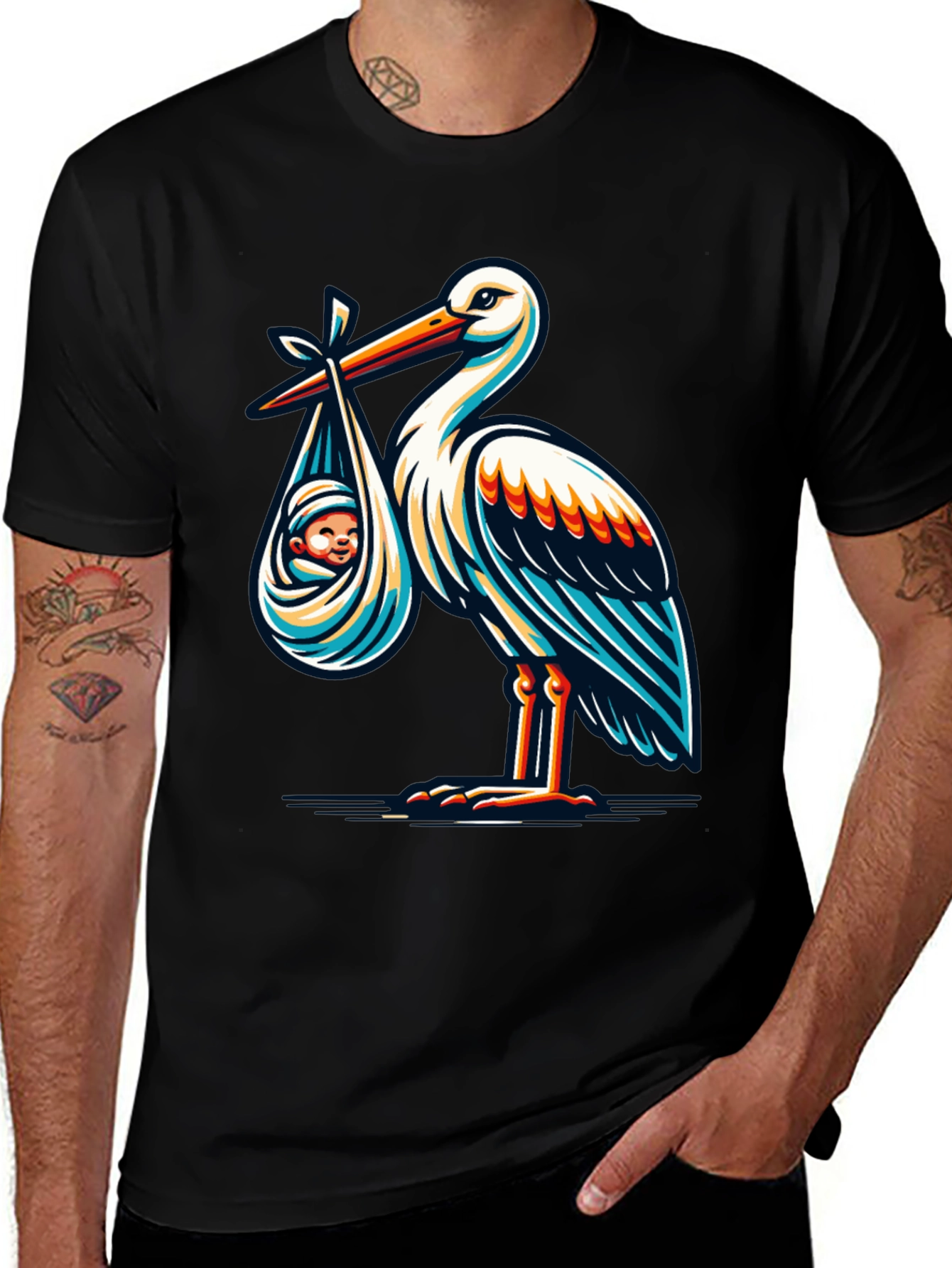 Variant 15 of Stork & Baby Graphic T-Shirt - Black Cotton Blend