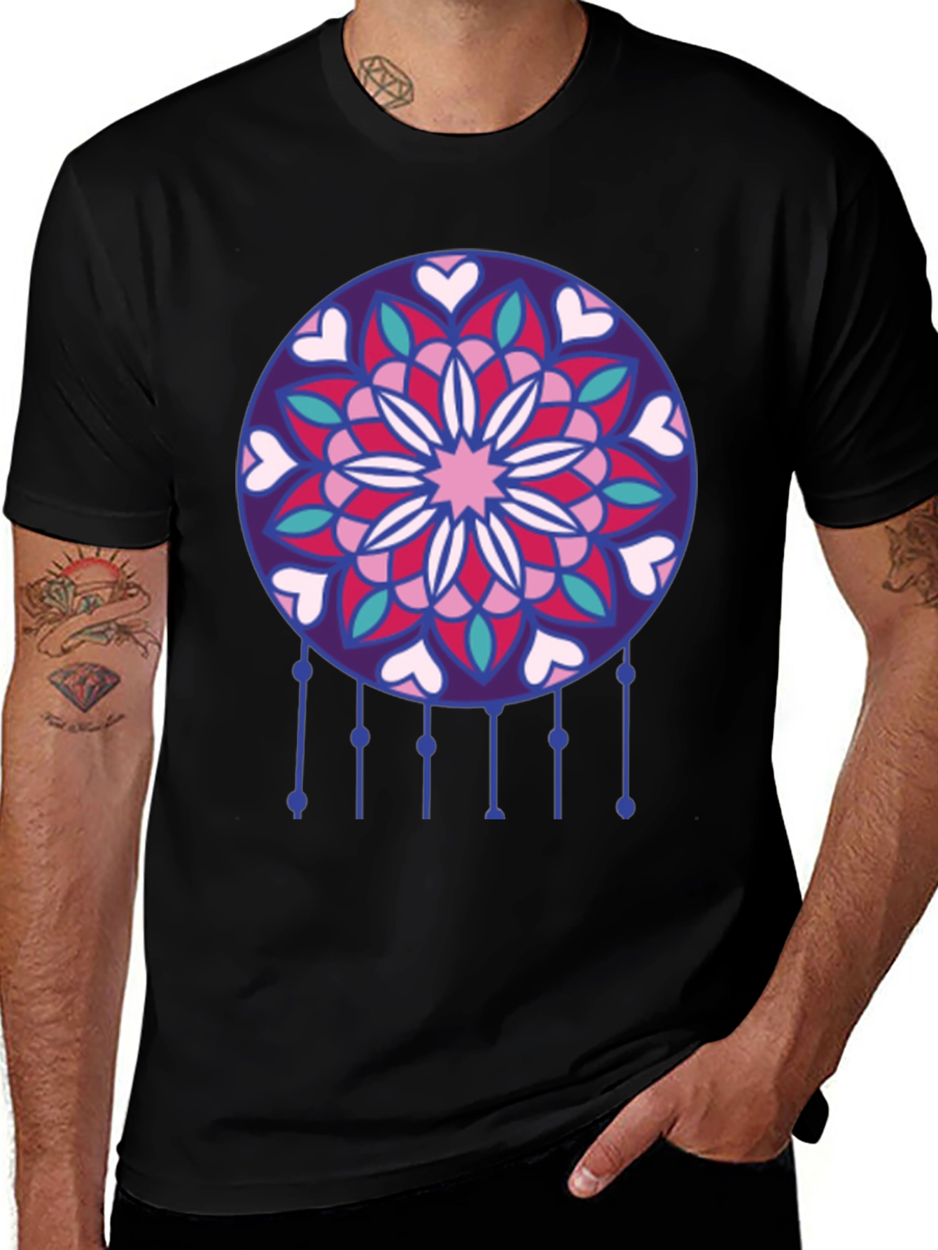 Variant 27 of Dreamcatcher Heart Mandala Black T-Shirt