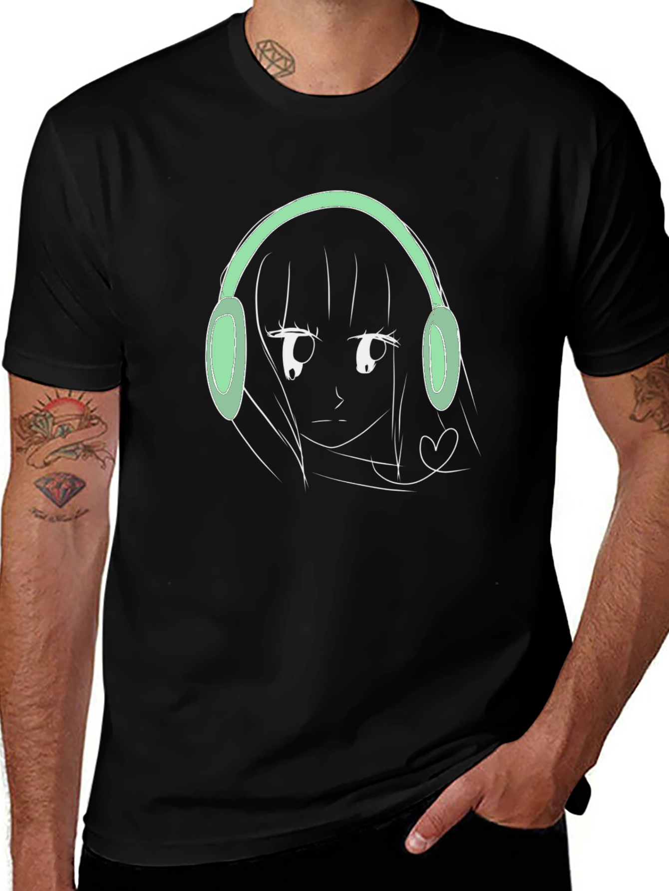 Anime Girl Headphones Graphic T-Shirt - Trendy Streetwear
