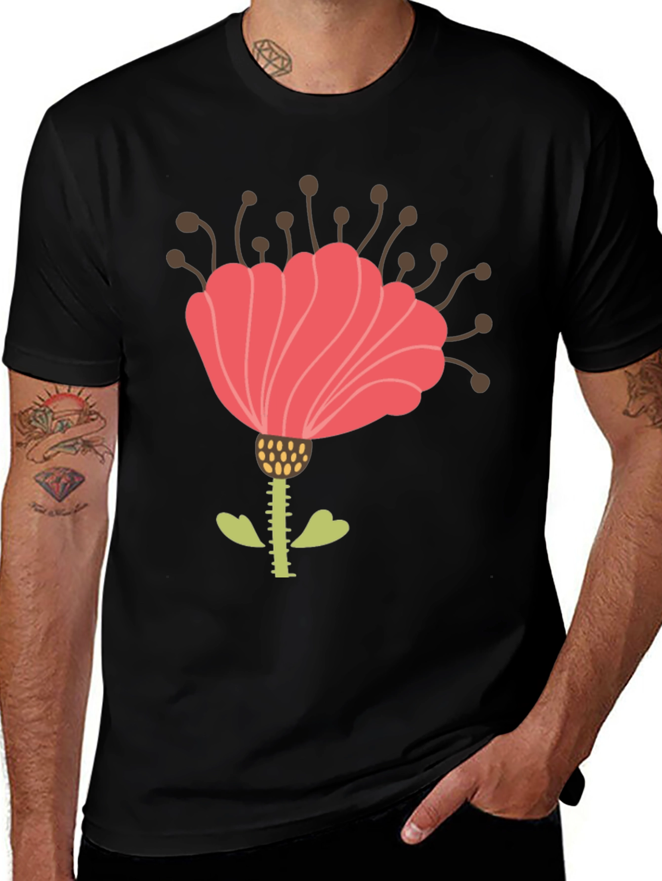 Variant 28 of Floral Graphic Print Men's Black T-Shirt