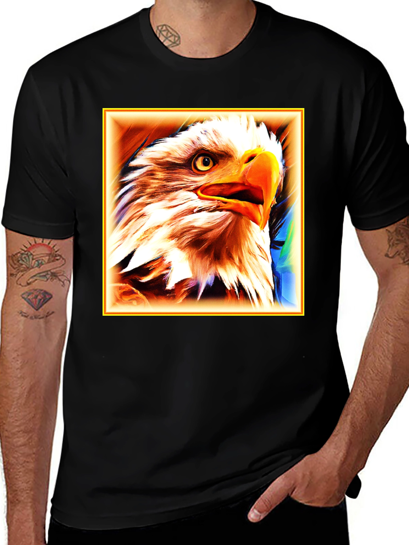 Variant 19 of Bald Eagle Graphic Print Black T-Shirt
