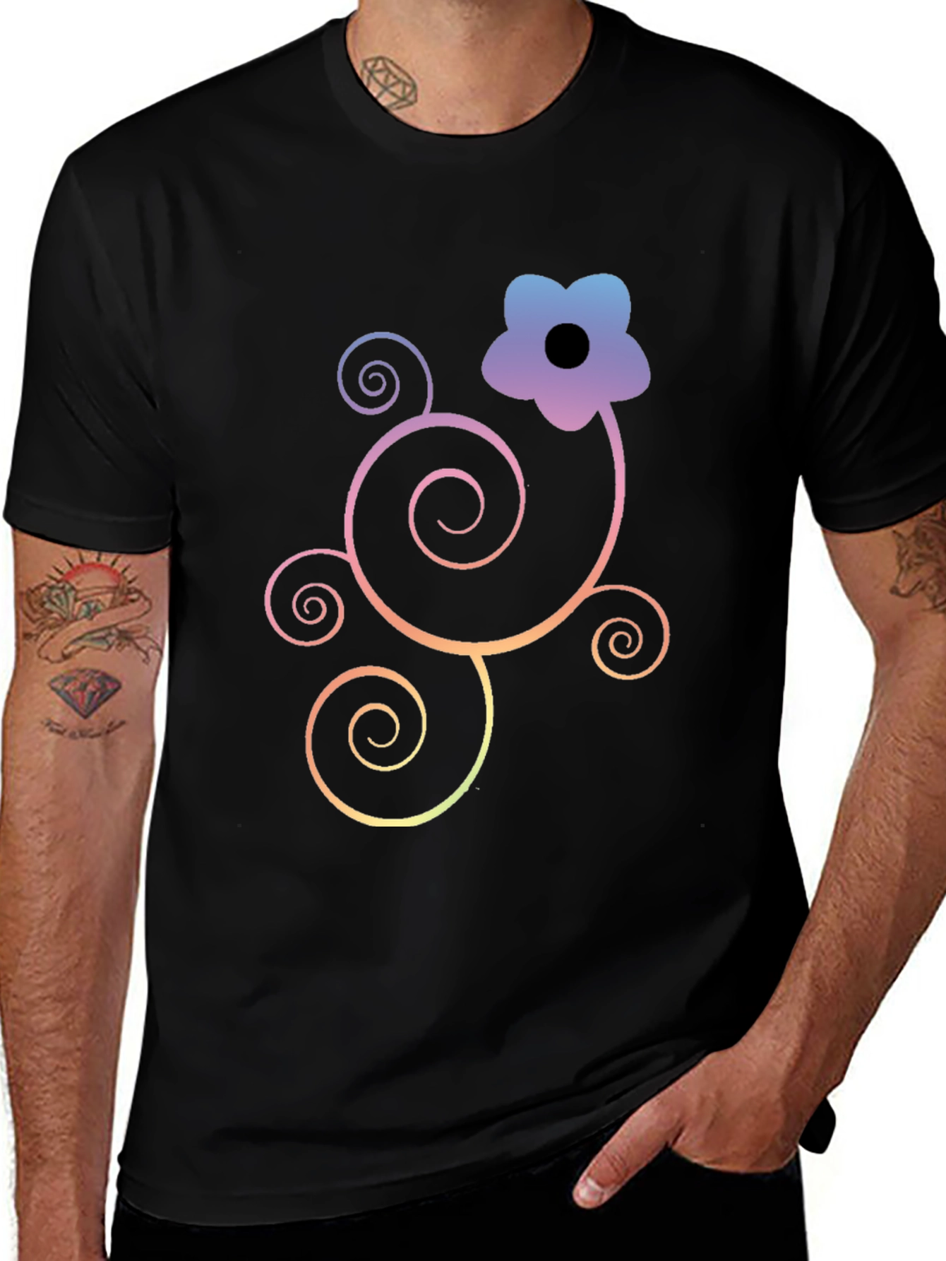 Variant 25 of Floral Swirl Graphic Black T-Shirt