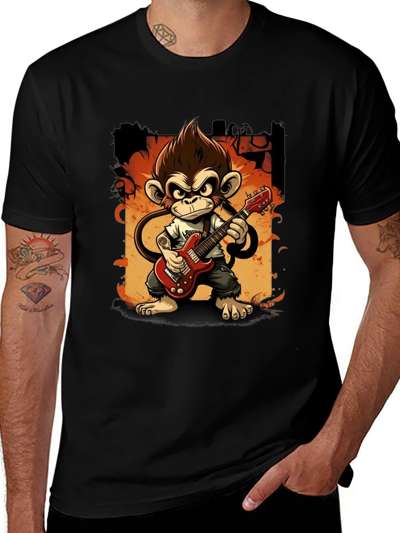 Variant 27 of Monkey Guitarist Graphic Tee - Rock Out in Style!
